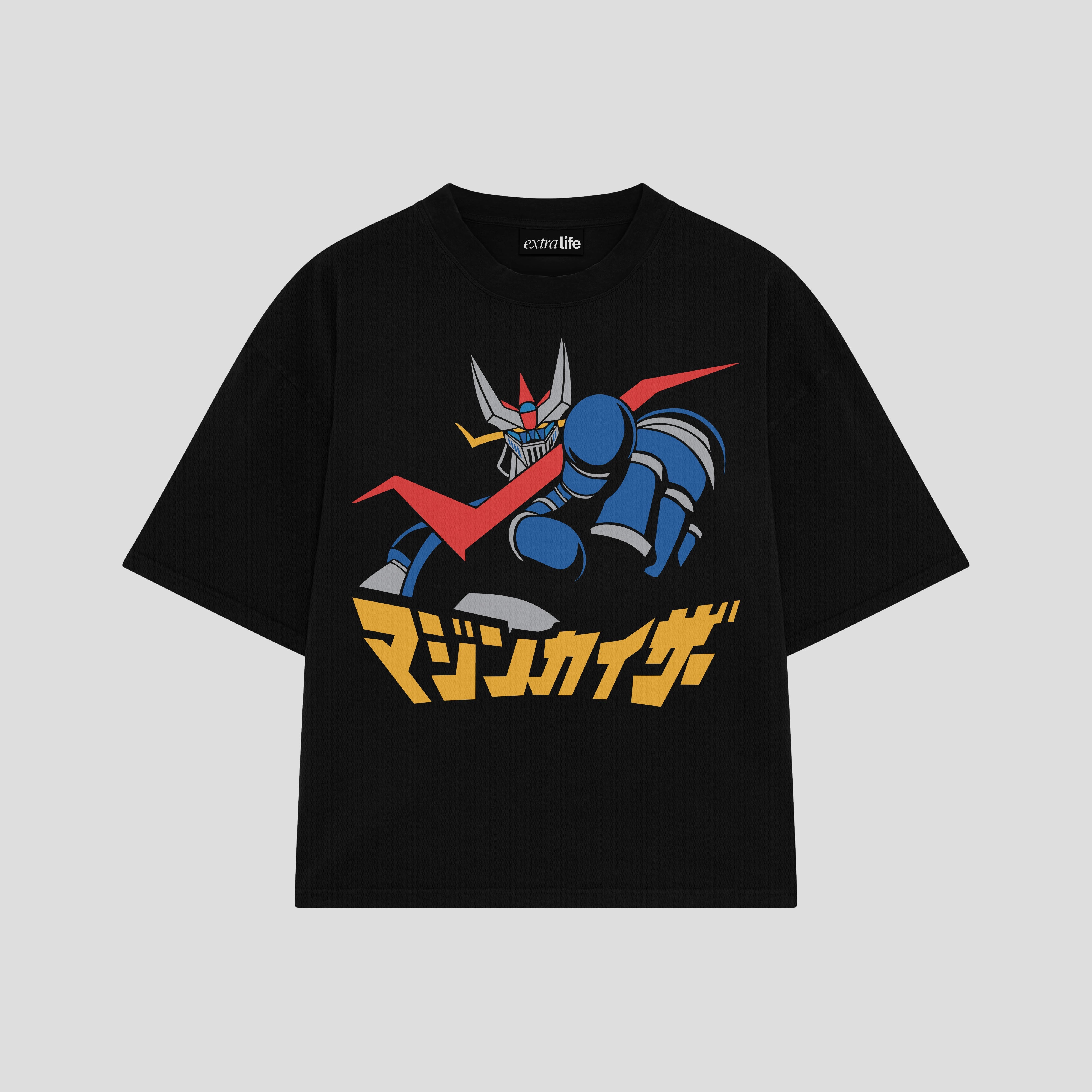 Playera streetwear premium de anime y gaming ExtraLife MX, corte boxy oversized drop shoulder heavyweight en color Deep Black y Off-White, moda urbana mexicana de culto.