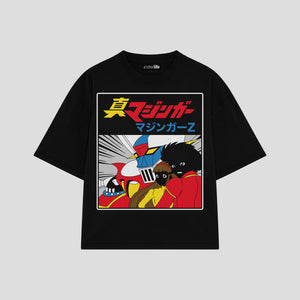 Playera streetwear premium de anime y gaming ExtraLife MX, corte boxy oversized drop shoulder heavyweight en color Deep Black y Off-White, moda urbana mexicana de culto.