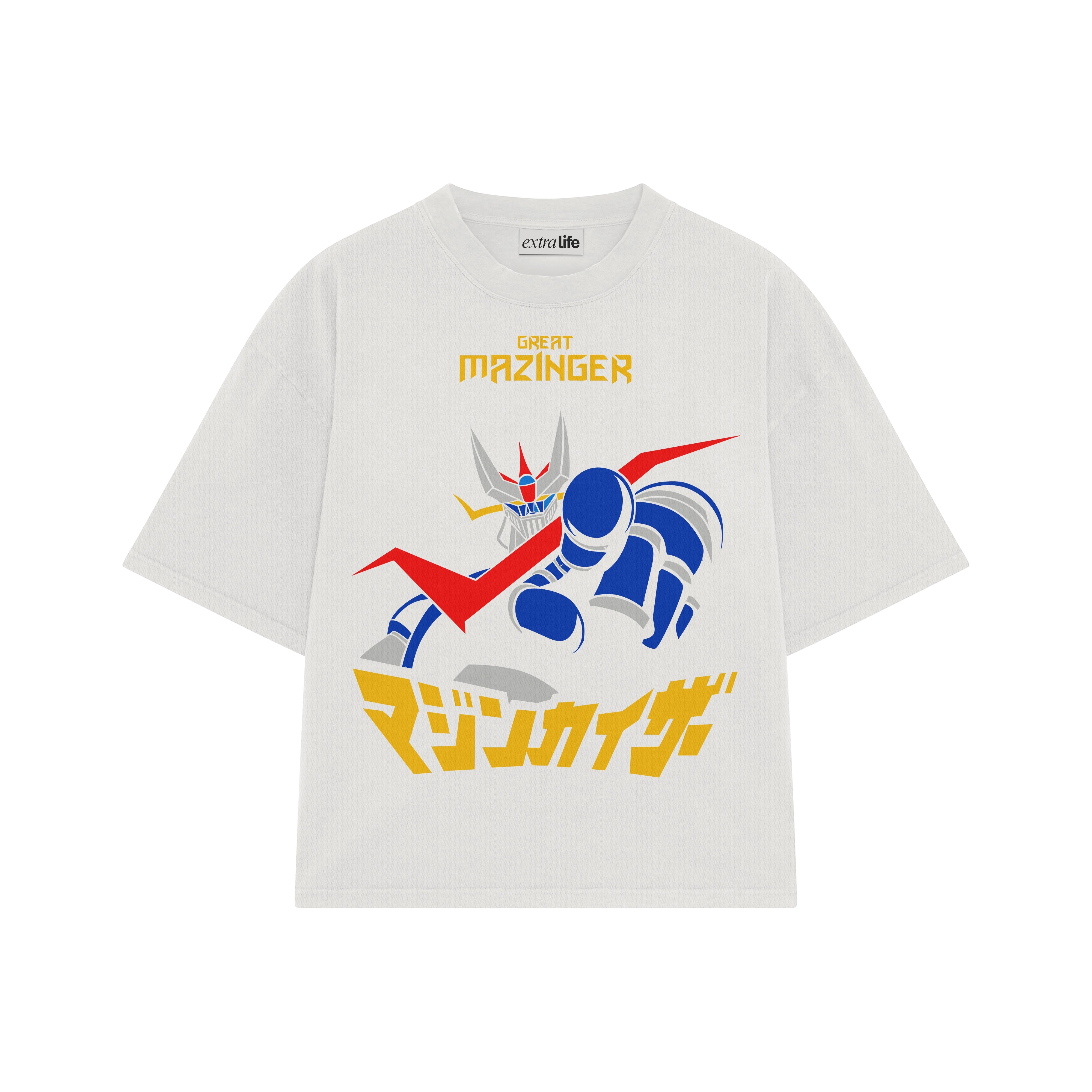 Playera streetwear premium de anime y gaming ExtraLife MX, corte boxy oversized drop shoulder heavyweight en color Deep Black y Off-White, moda urbana mexicana de culto.