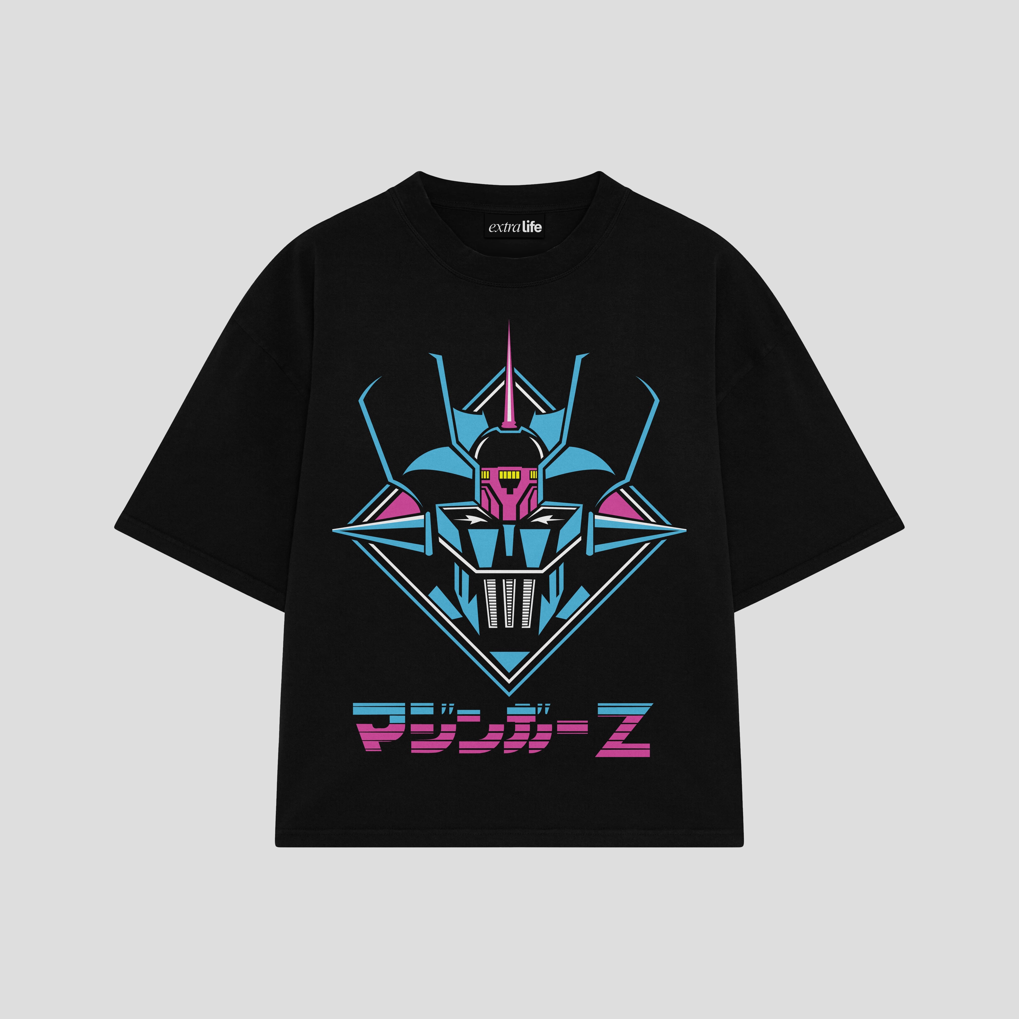 Playera streetwear premium de anime y gaming ExtraLife MX, corte boxy oversized drop shoulder heavyweight en color Deep Black y Off-White, moda urbana mexicana de culto.