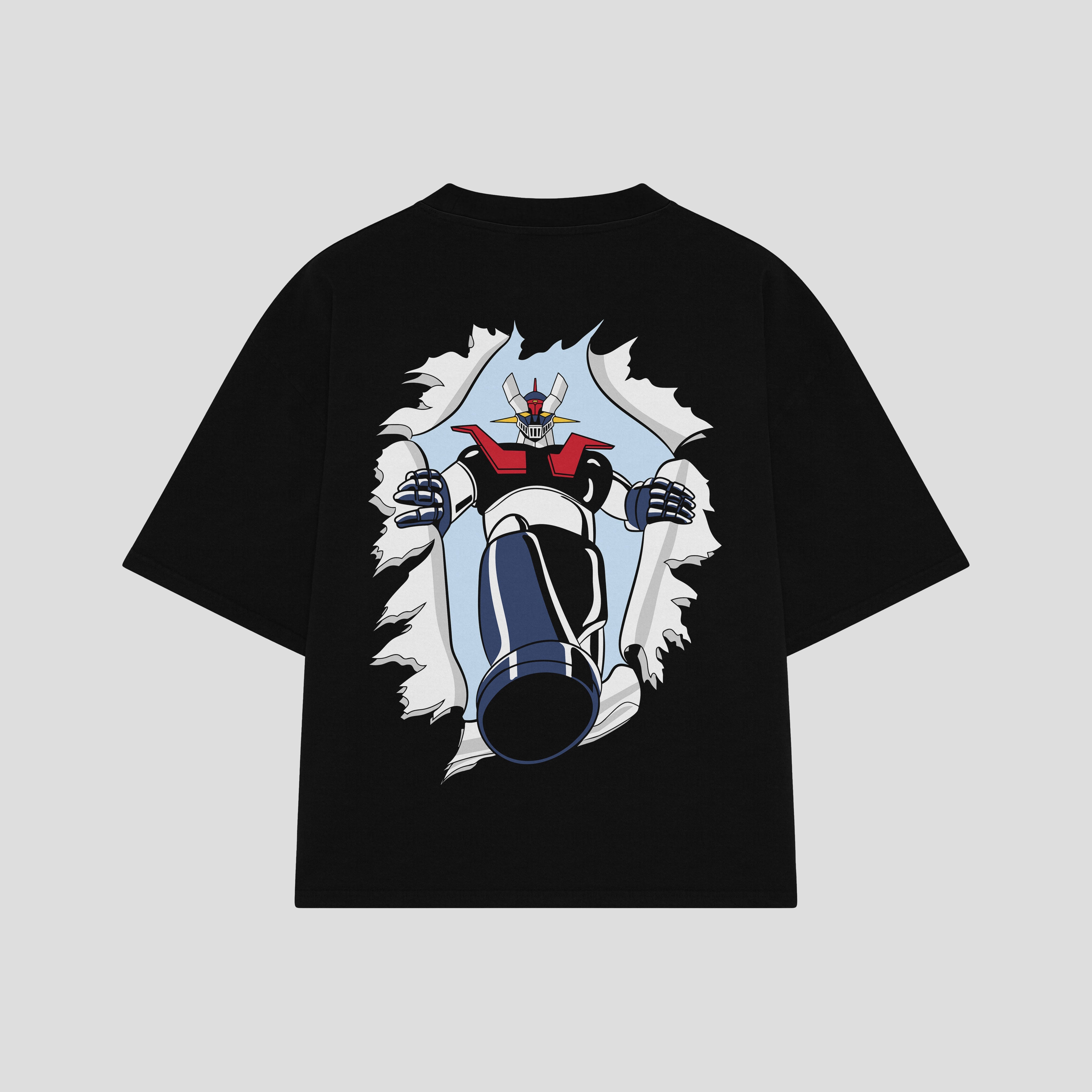 Playera streetwear premium de anime y gaming ExtraLife MX, corte boxy oversized drop shoulder heavyweight en color Deep Black y Off-White, moda urbana mexicana de culto.