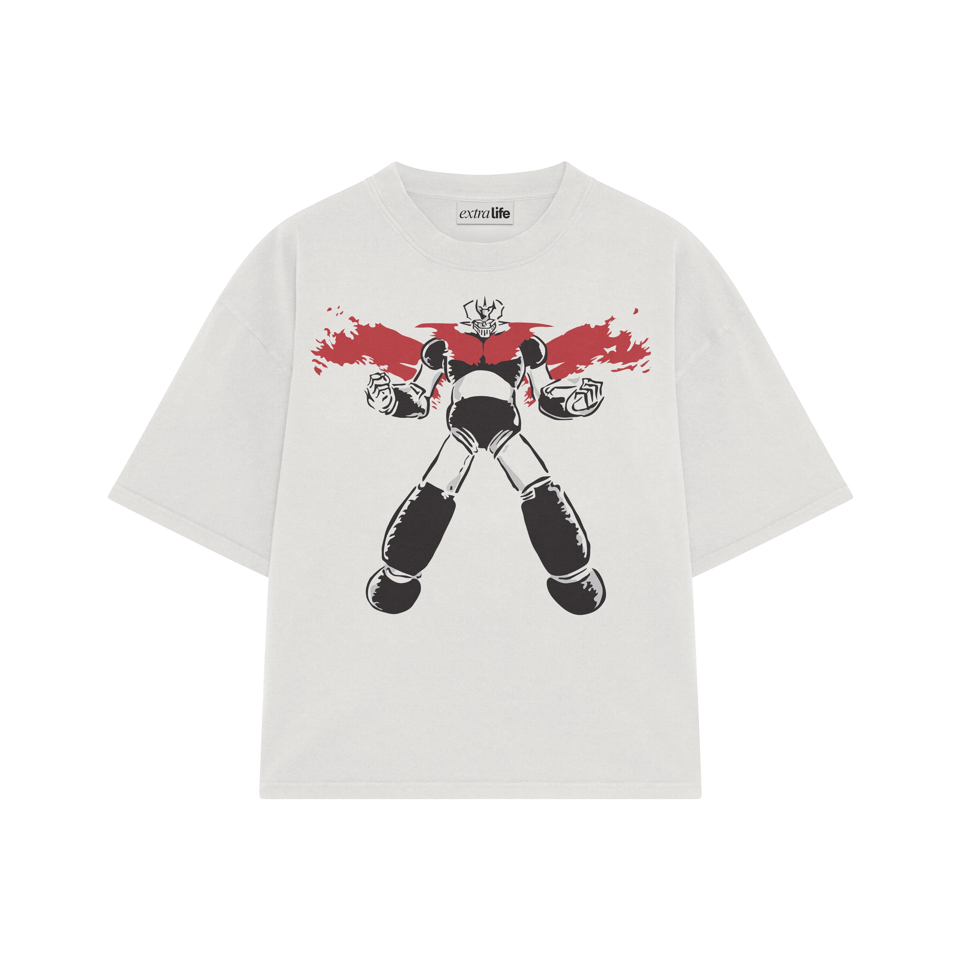 Playera streetwear premium de anime y gaming ExtraLife MX, corte boxy oversized drop shoulder heavyweight en color Deep Black y Off-White, moda urbana mexicana de culto.