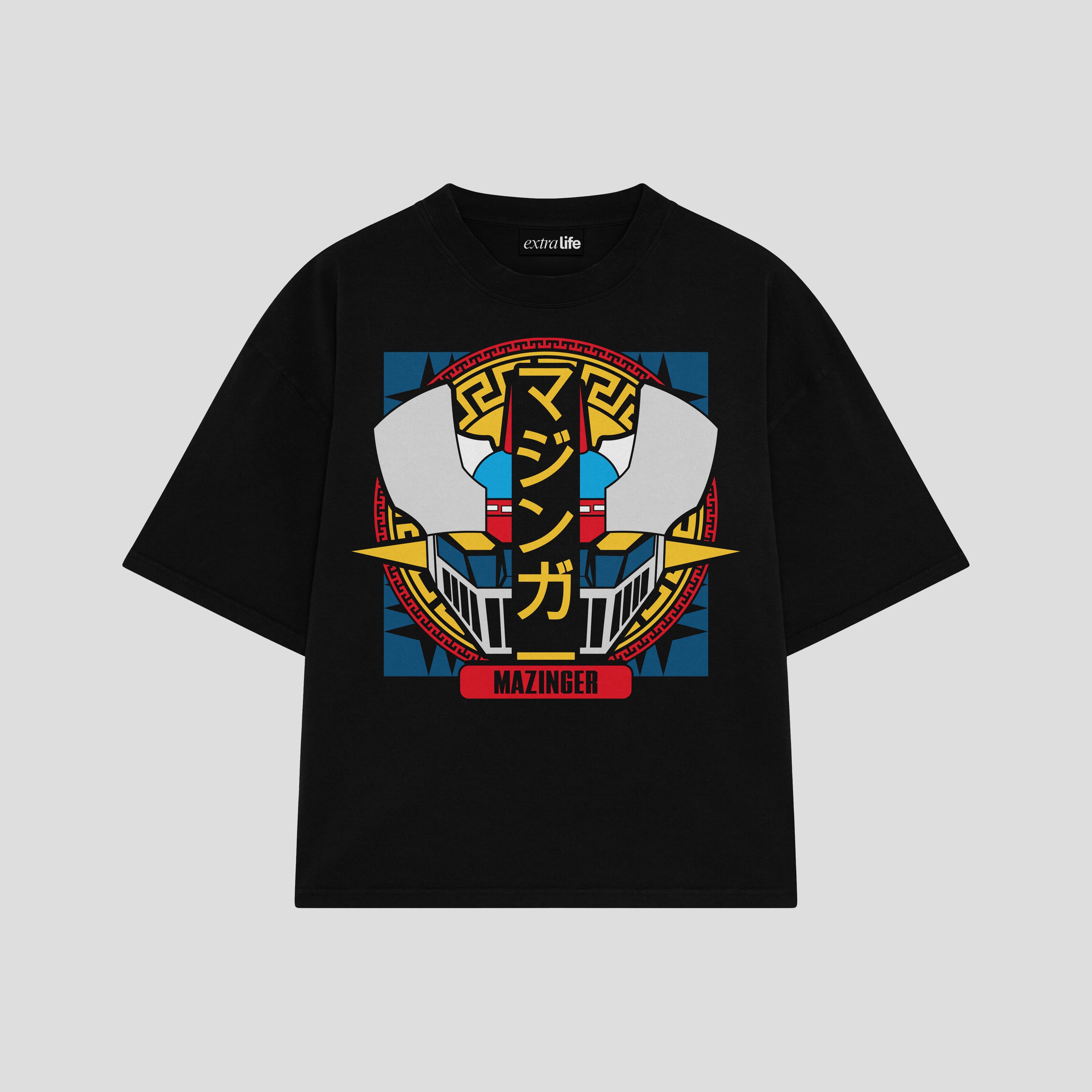 Playera streetwear premium de anime y gaming ExtraLife MX, corte boxy oversized drop shoulder heavyweight en color Deep Black y Off-White, moda urbana mexicana de culto.