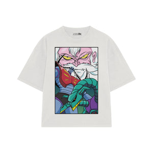 Playera streetwear premium de anime y gaming ExtraLife MX, corte boxy oversized drop shoulder heavyweight en color Deep Black y Off-White, moda urbana mexicana de culto.