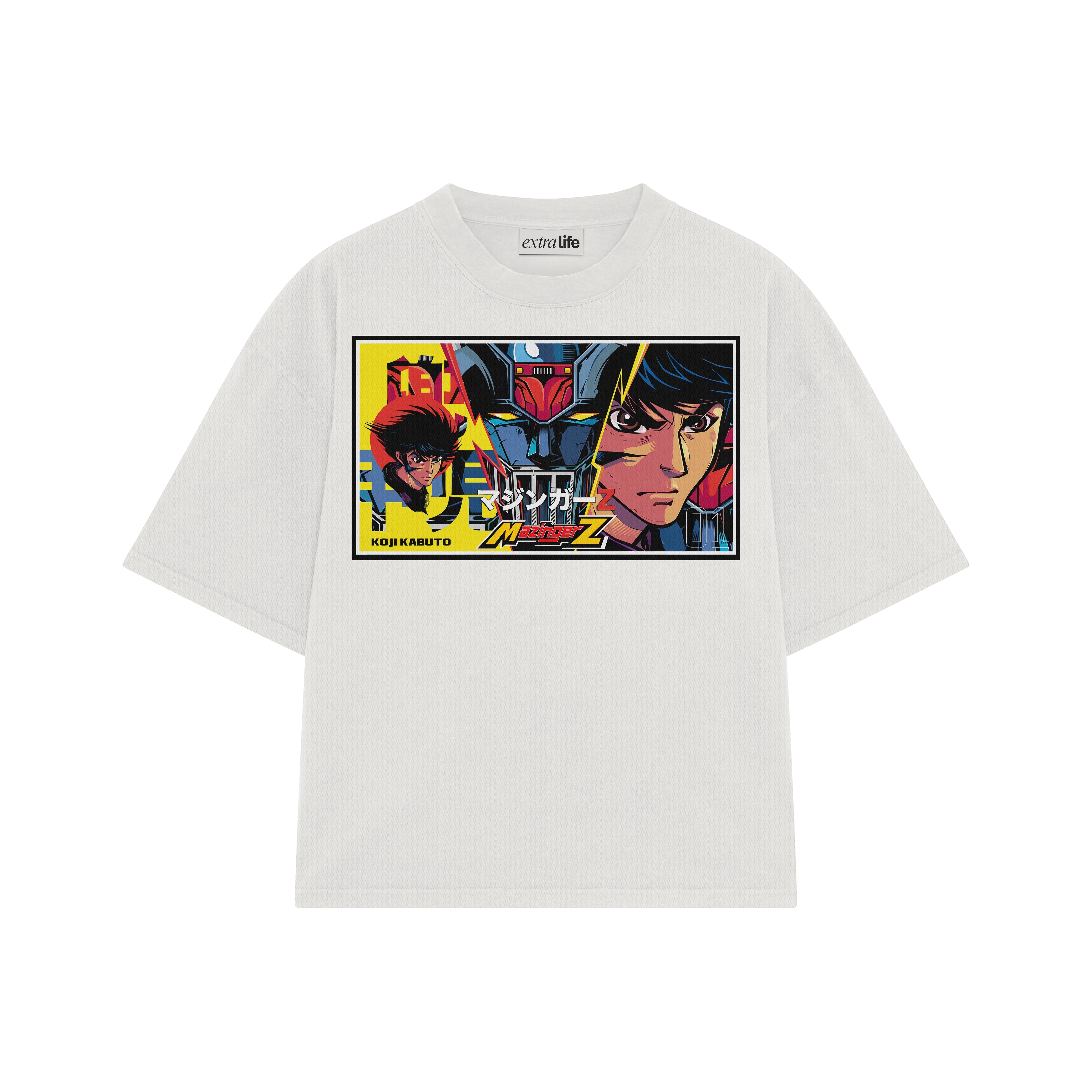 Playera streetwear premium de anime y gaming ExtraLife MX, corte boxy oversized drop shoulder heavyweight en color Deep Black y Off-White, moda urbana mexicana de culto.