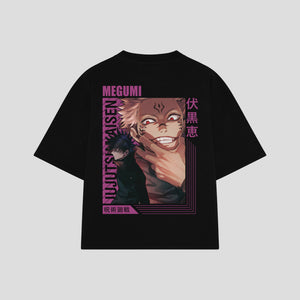 Playera streetwear premium de anime y gaming ExtraLife MX, corte boxy oversized drop shoulder heavyweight en color Deep Black y Off-White, moda urbana mexicana de culto.