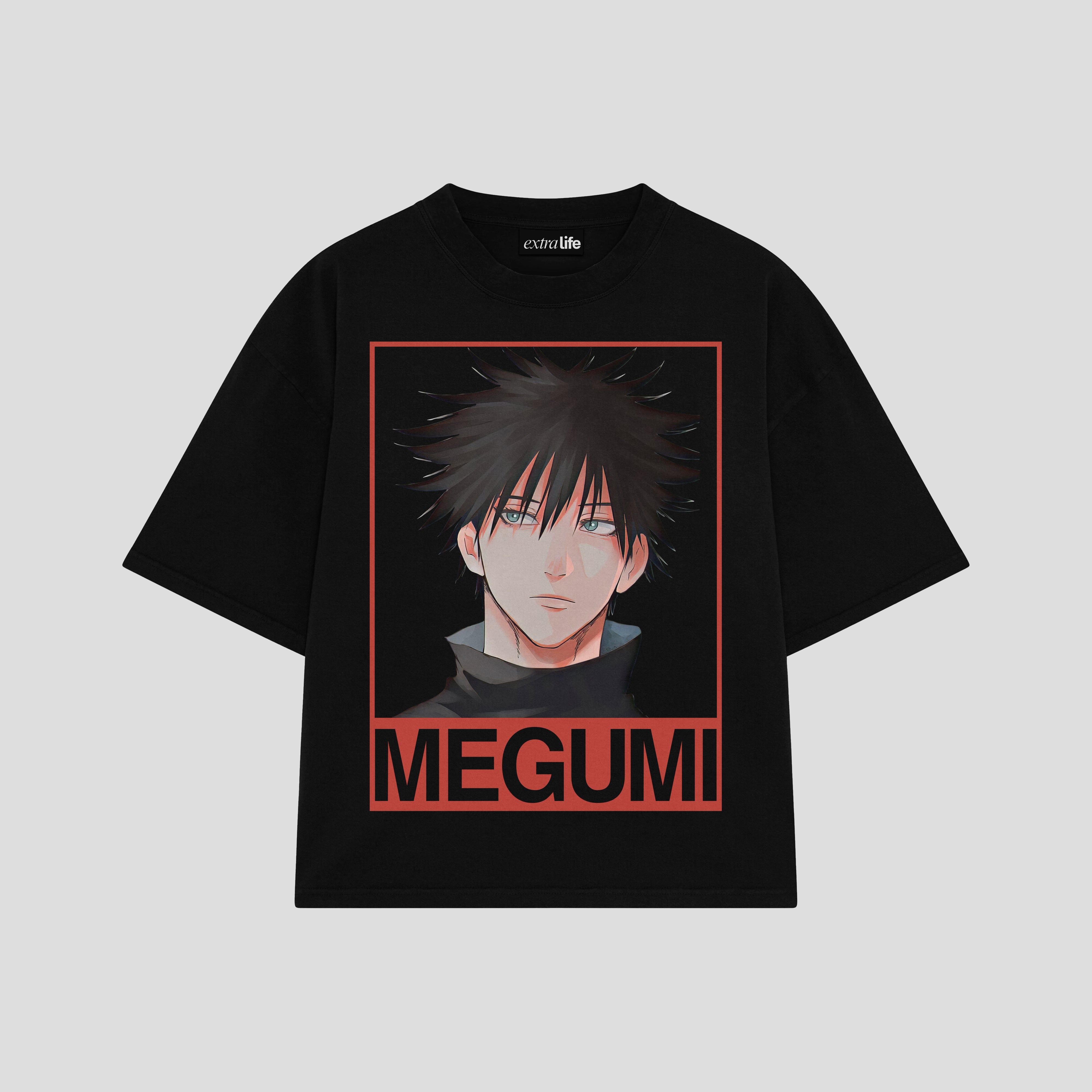 Playera streetwear premium de anime y gaming ExtraLife MX, corte boxy oversized drop shoulder heavyweight en color Deep Black y Off-White, moda urbana mexicana de culto.