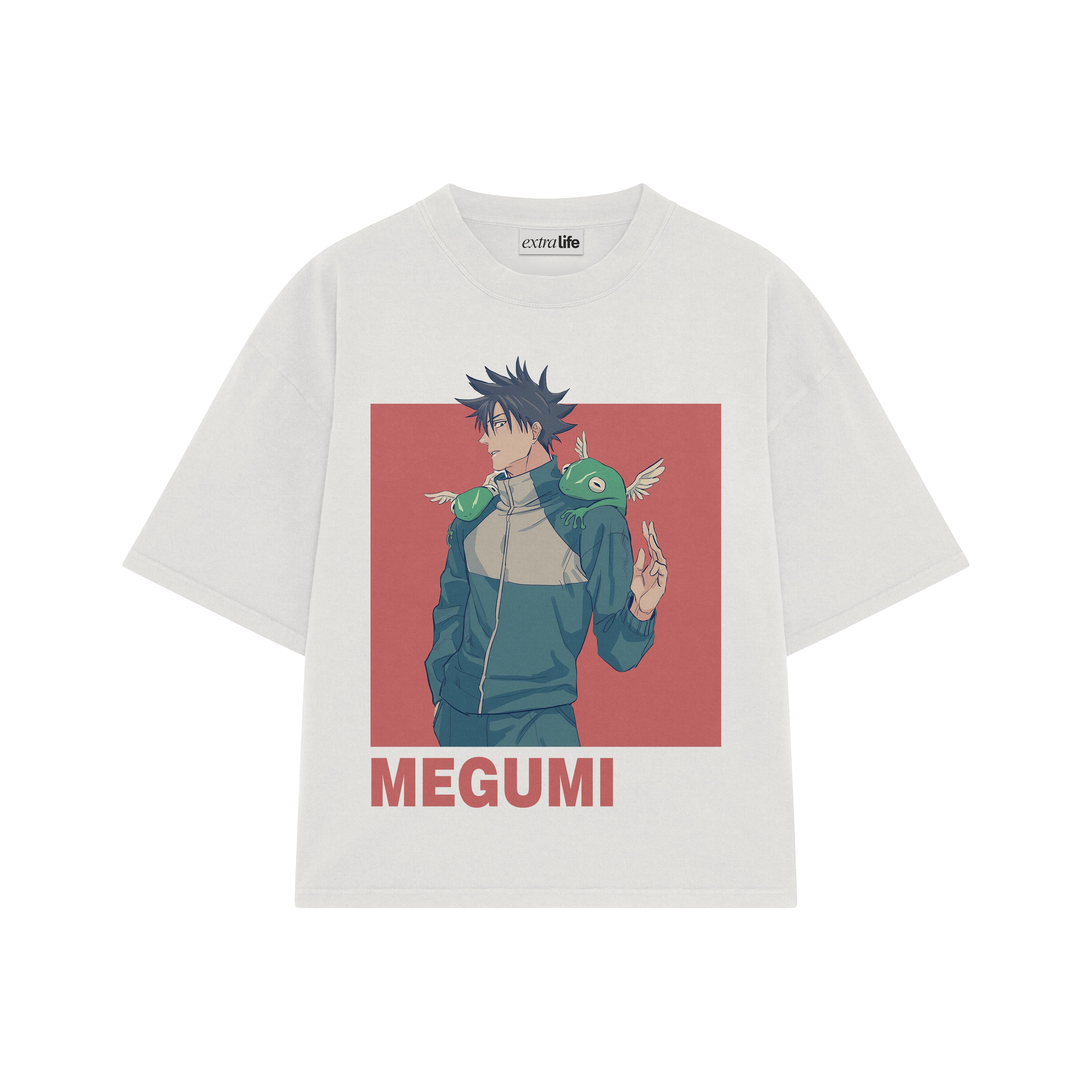 Playera streetwear premium de anime y gaming ExtraLife MX, corte boxy oversized drop shoulder heavyweight en color Deep Black y Off-White, moda urbana mexicana de culto.