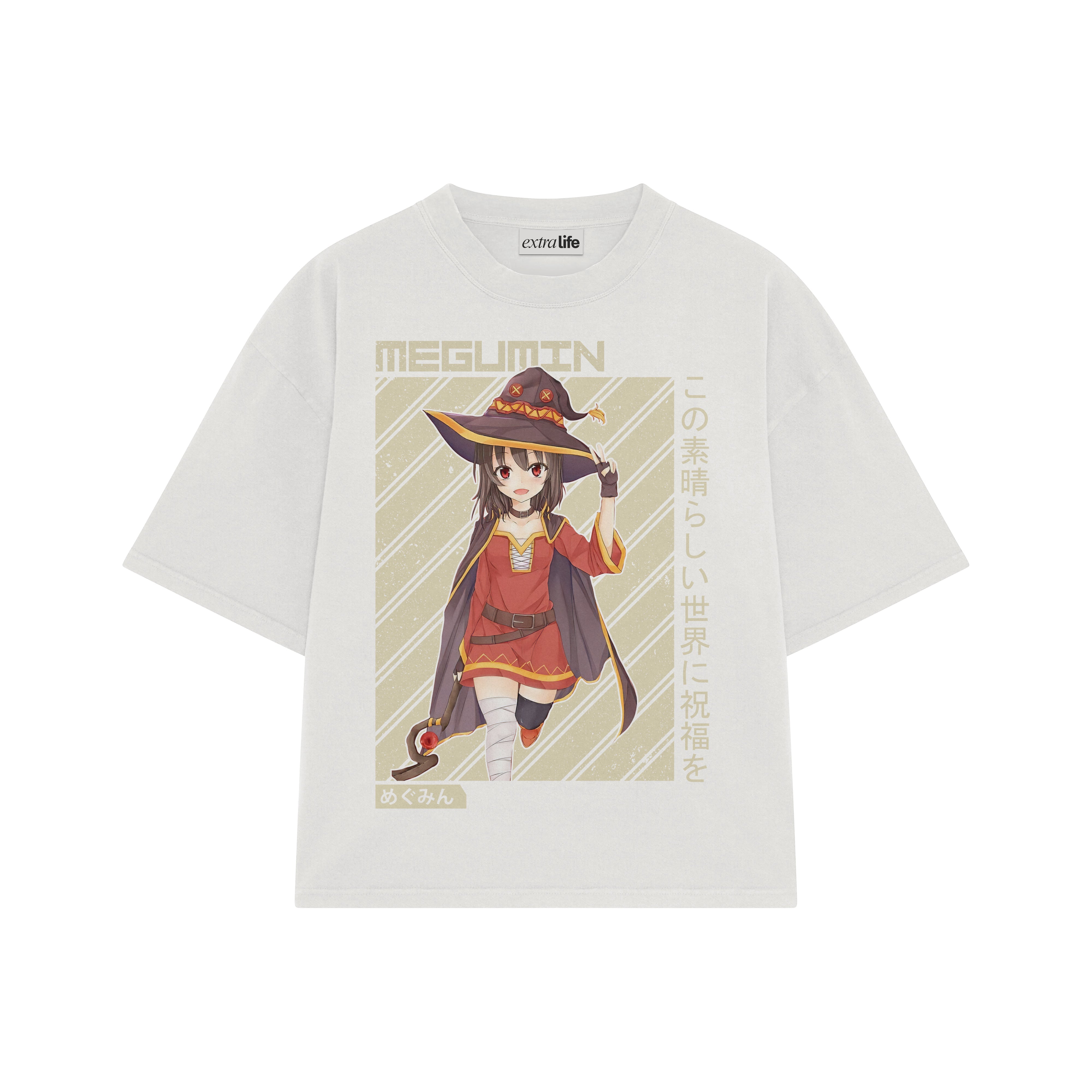 Playera streetwear premium de anime y gaming ExtraLife MX, corte boxy oversized drop shoulder heavyweight en color Deep Black y Off-White, moda urbana mexicana de culto.