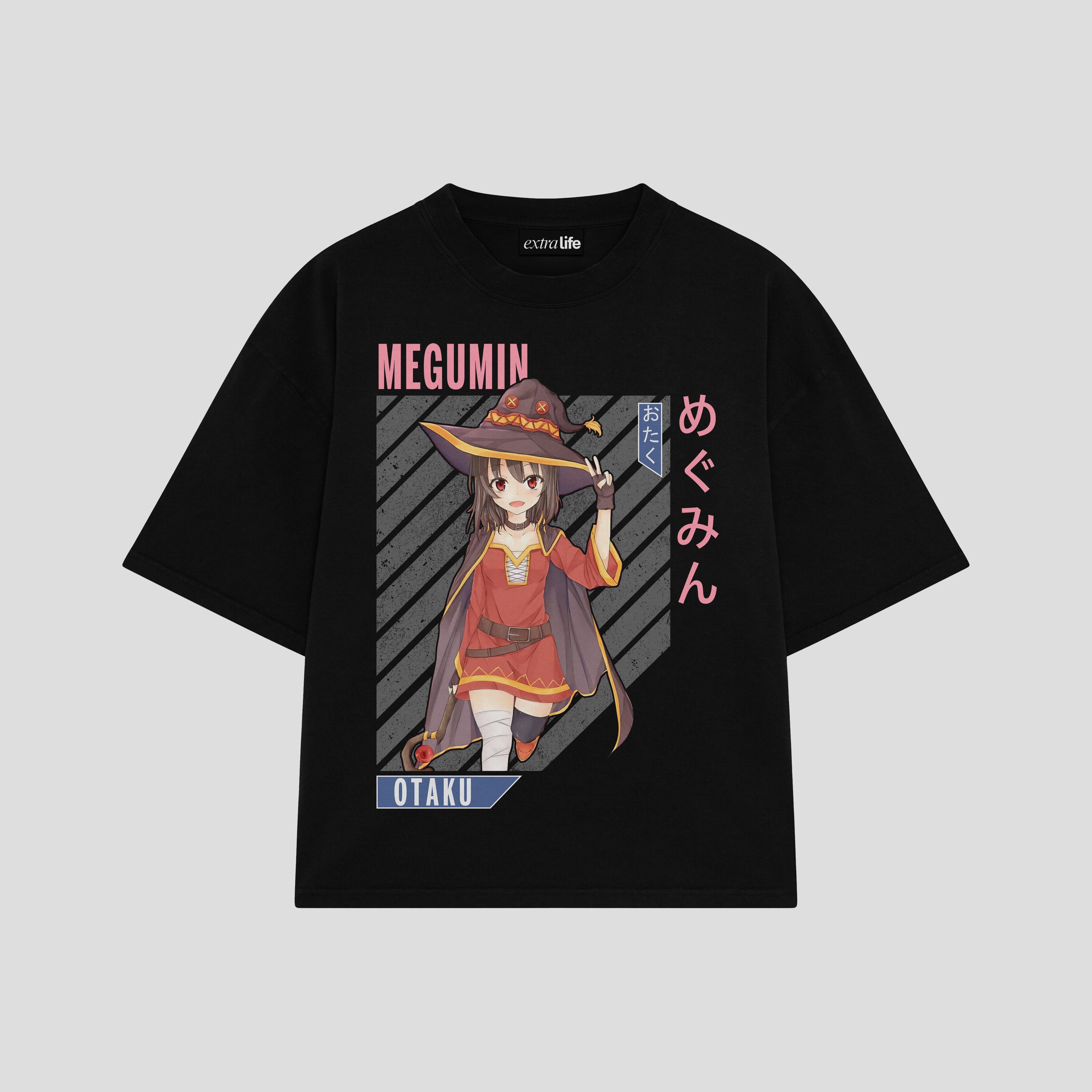 Playera streetwear premium de anime y gaming ExtraLife MX, corte boxy oversized drop shoulder heavyweight en color Deep Black y Off-White, moda urbana mexicana de culto.