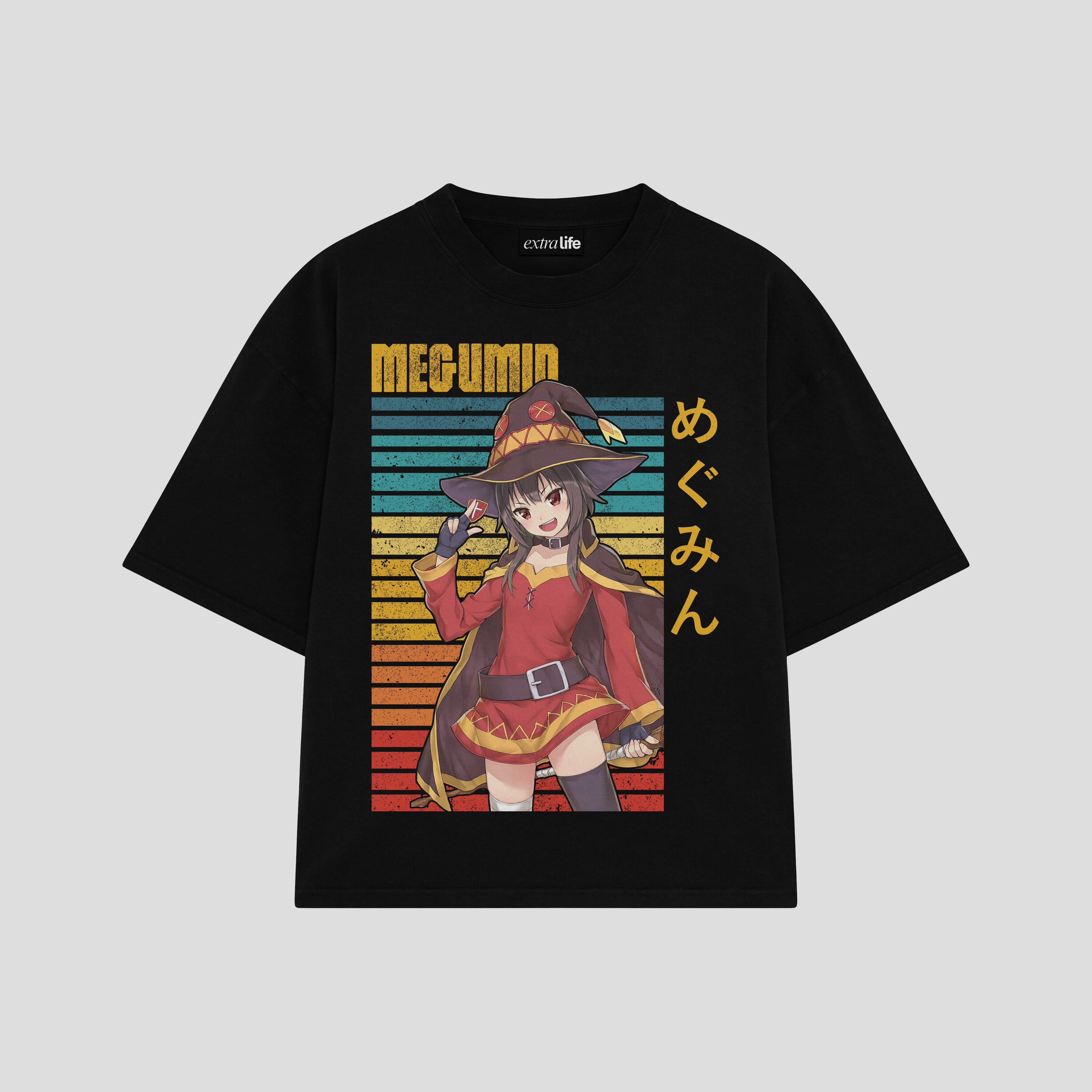 Playera streetwear premium de anime y gaming ExtraLife MX, corte boxy oversized drop shoulder heavyweight en color Deep Black y Off-White, moda urbana mexicana de culto.