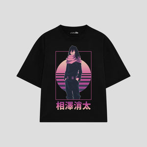 Playera streetwear premium de anime y gaming ExtraLife MX, corte boxy oversized drop shoulder heavyweight en color Deep Black y Off-White, moda urbana mexicana de culto.