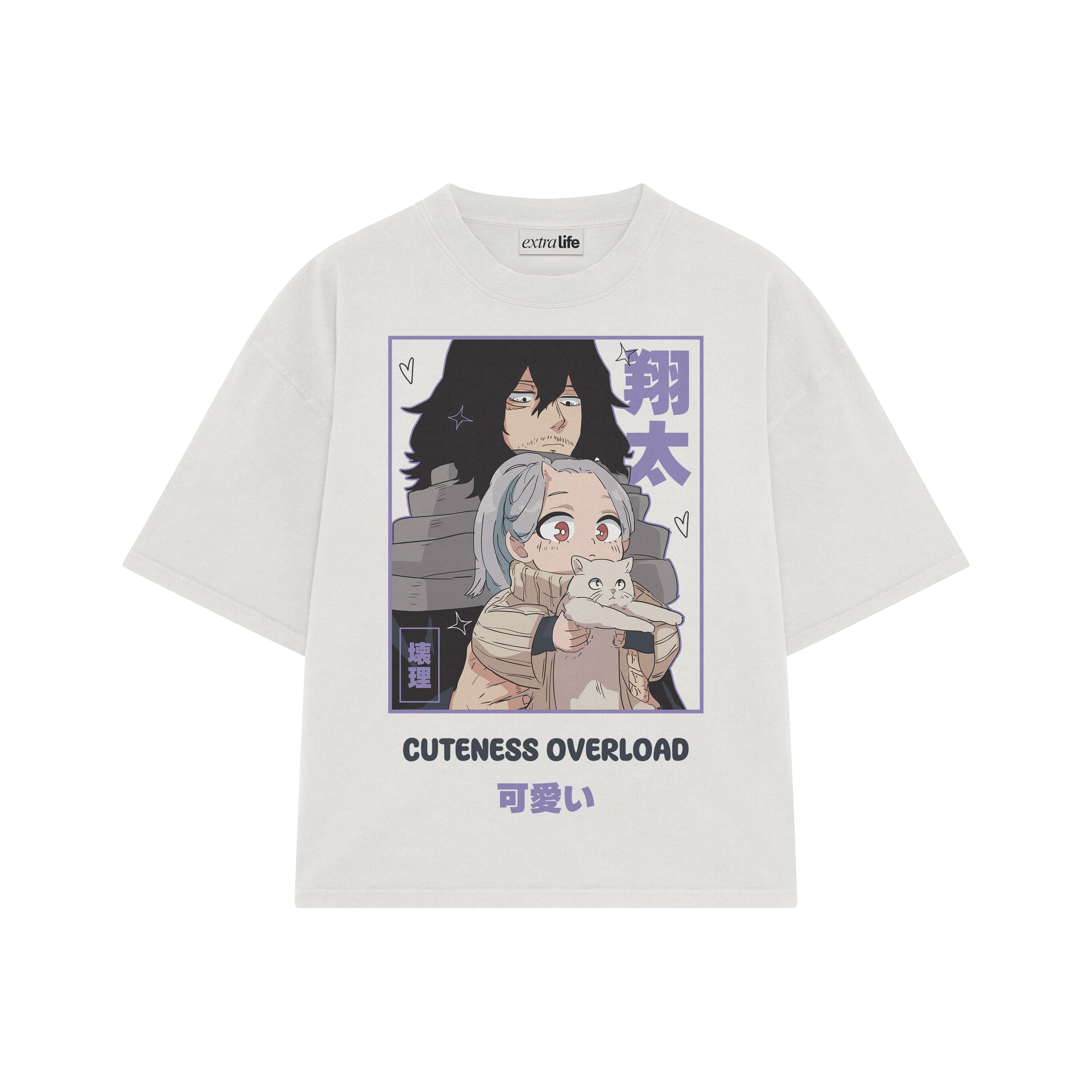 Playera streetwear premium de anime y gaming ExtraLife MX, corte boxy oversized drop shoulder heavyweight en color Deep Black y Off-White, moda urbana mexicana de culto.