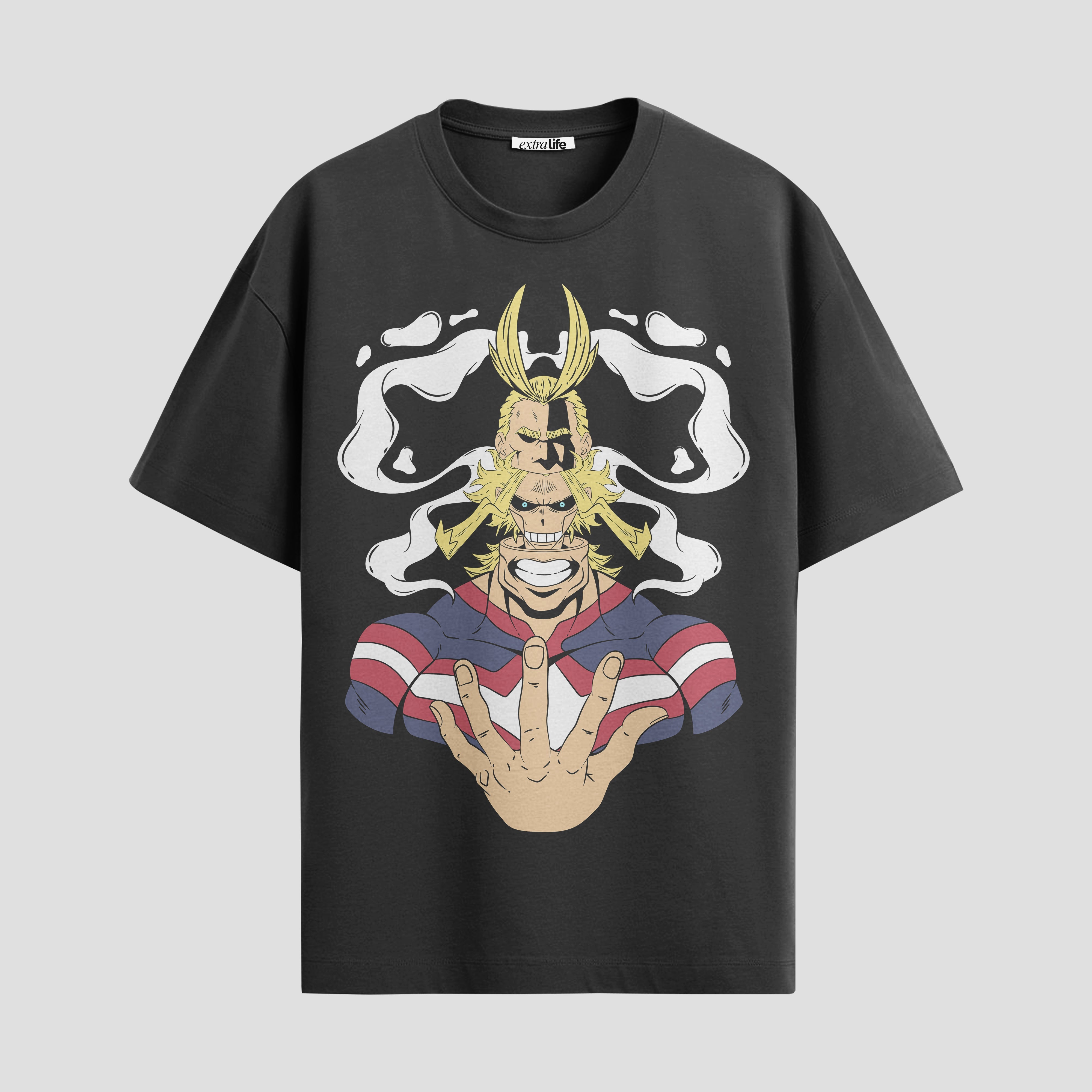 Playera urbana de anime y gaming ExtraLife MX, corte Standard Fit unisex ligero y transpirable en color Deep Black y Pure White, ropa de uso diario para gym y casual.