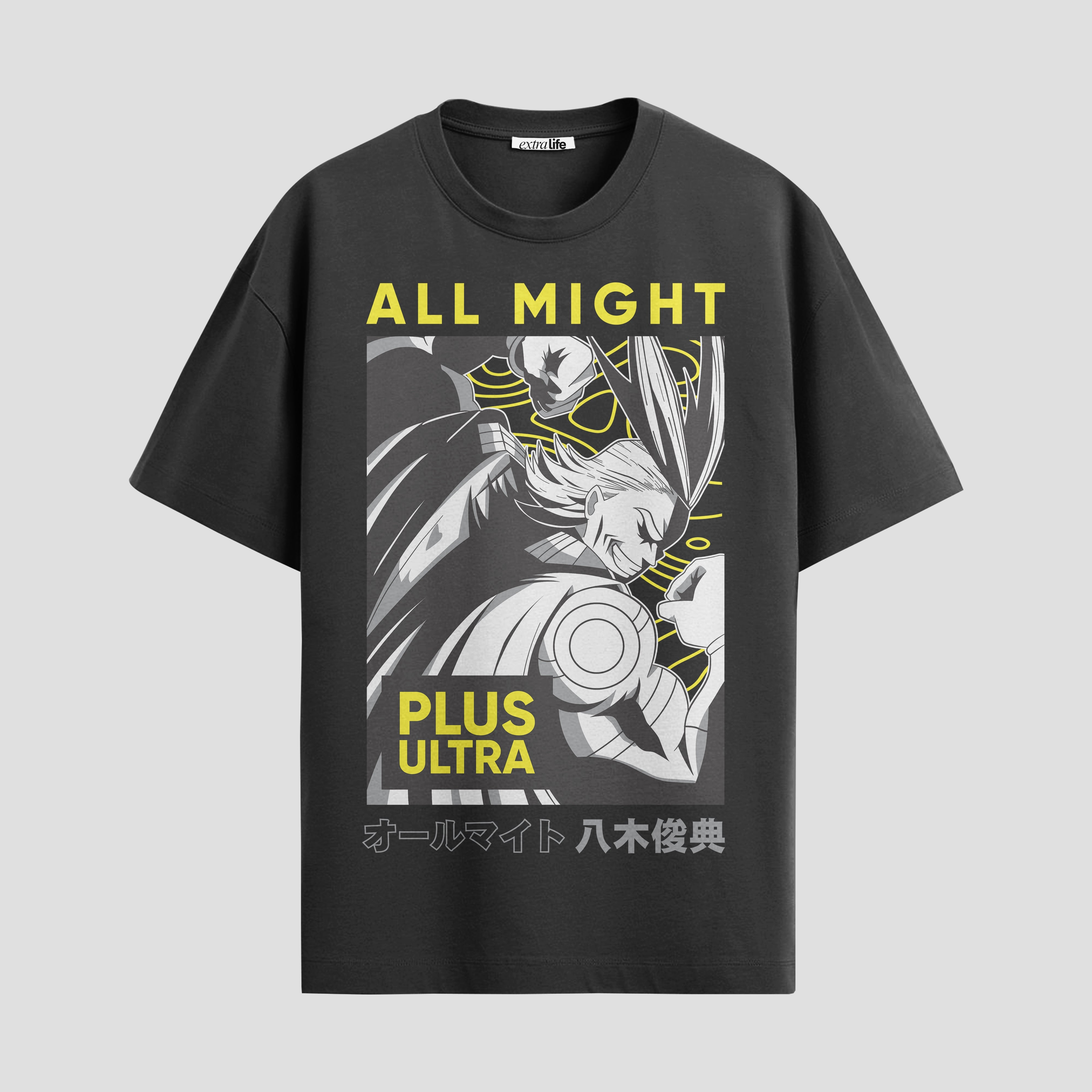 Playera urbana de anime y gaming ExtraLife MX, corte Standard Fit unisex ligero y transpirable en color Deep Black y Pure White, ropa de uso diario para gym y casual.