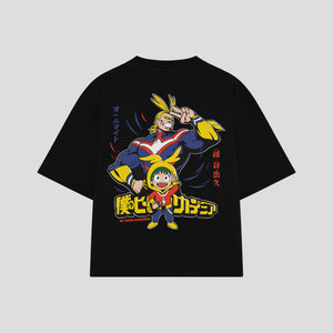 Playera streetwear premium de anime y gaming ExtraLife MX, corte boxy oversized drop shoulder heavyweight en color Deep Black y Off-White, moda urbana mexicana de culto.