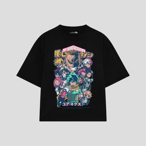 Playera streetwear premium de anime y gaming ExtraLife MX, corte boxy oversized drop shoulder heavyweight en color Deep Black y Off-White, moda urbana mexicana de culto.