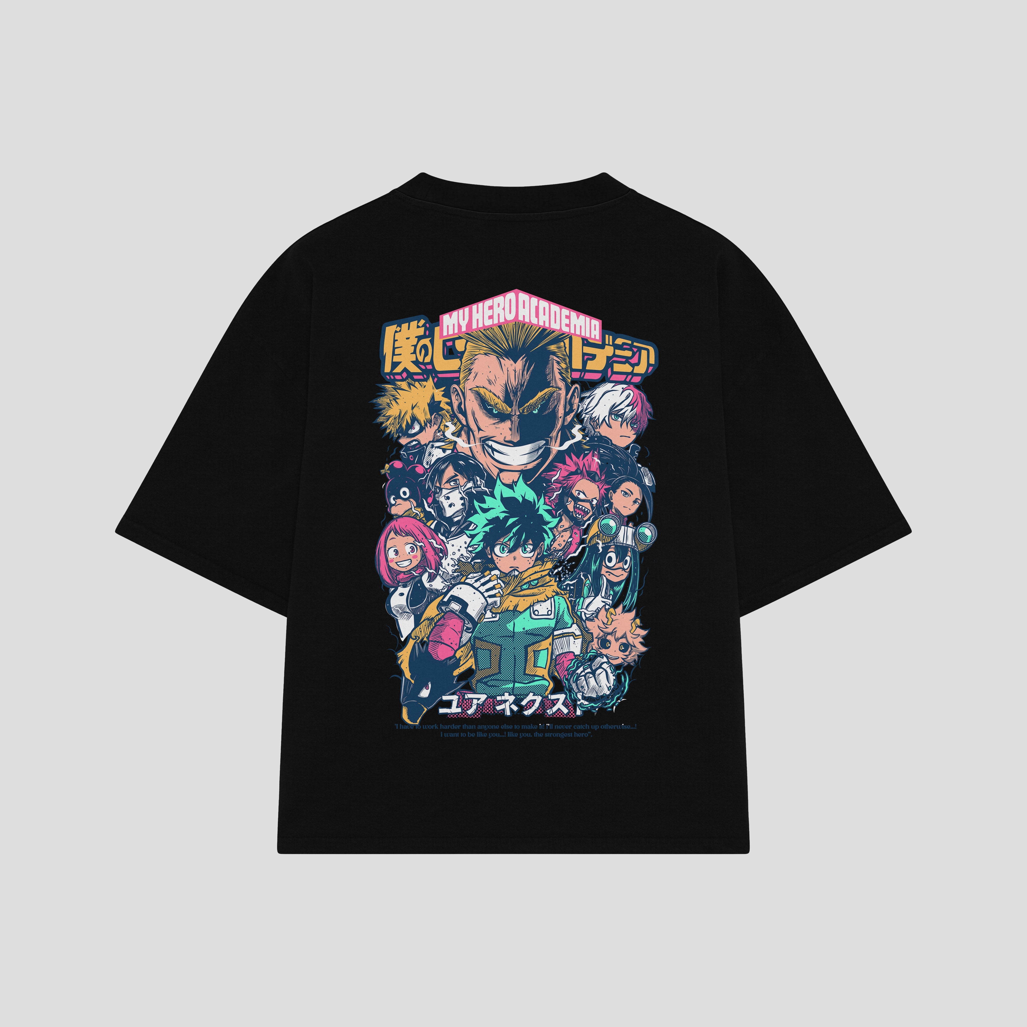 Playera streetwear premium de anime y gaming ExtraLife MX, corte boxy oversized drop shoulder heavyweight en color Deep Black y Off-White, moda urbana mexicana de culto.