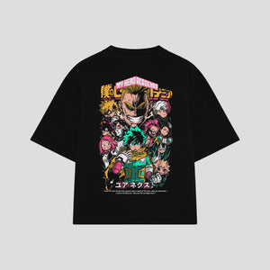 Playera streetwear premium de anime y gaming ExtraLife MX, corte boxy oversized drop shoulder heavyweight en color Deep Black y Off-White, moda urbana mexicana de culto.