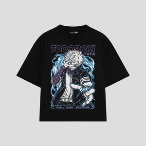 Playera streetwear premium de anime y gaming ExtraLife MX, corte boxy oversized drop shoulder heavyweight en color Deep Black y Off-White, moda urbana mexicana de culto.