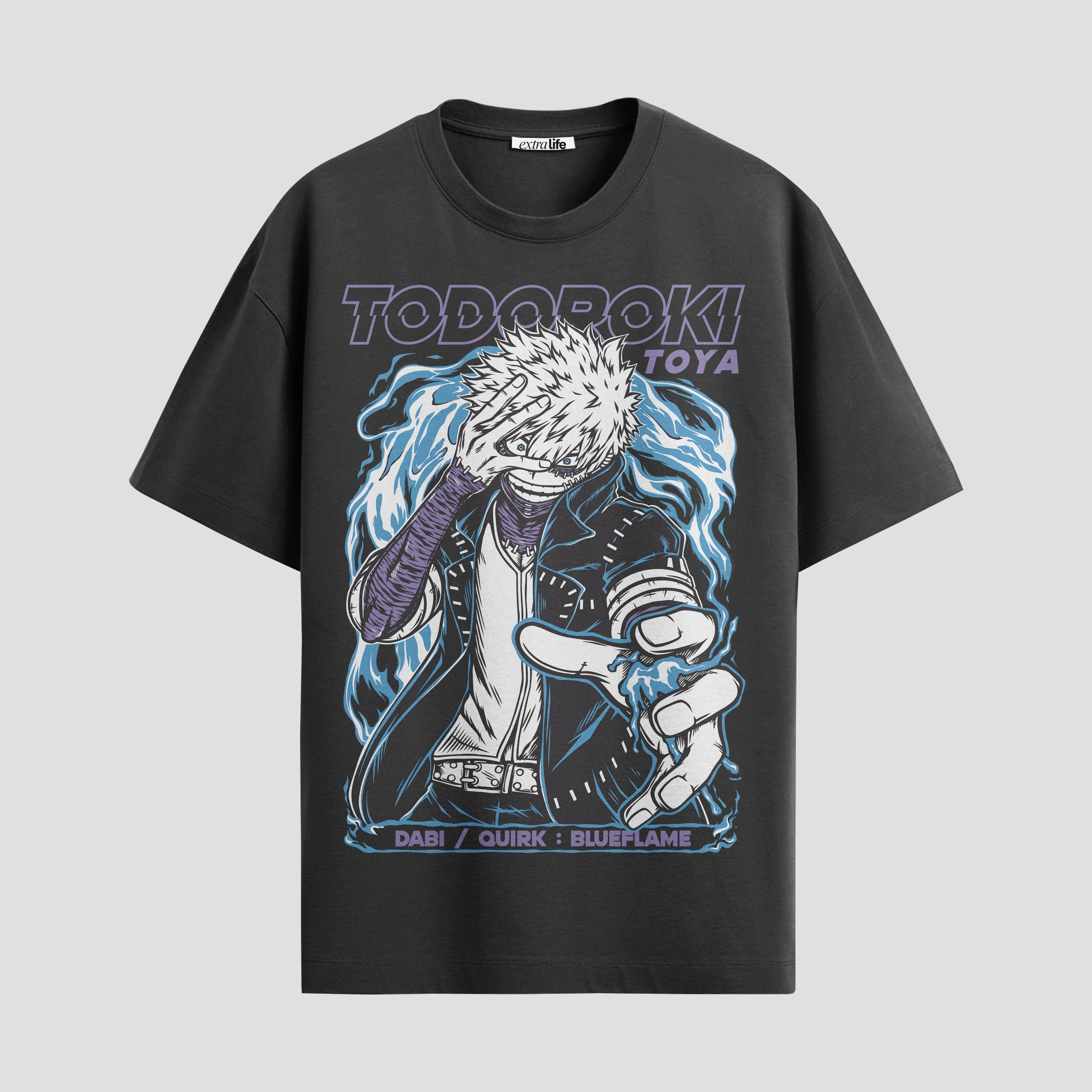 Playera urbana de anime y gaming ExtraLife MX, corte Standard Fit unisex ligero y transpirable en color Deep Black y Pure White, ropa de uso diario para gym y casual.