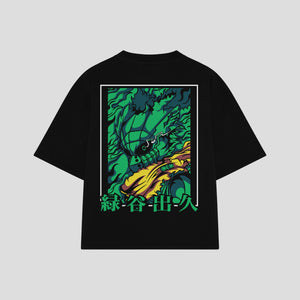 Playera streetwear premium de anime y gaming ExtraLife MX, corte boxy oversized drop shoulder heavyweight en color Deep Black y Off-White, moda urbana mexicana de culto.