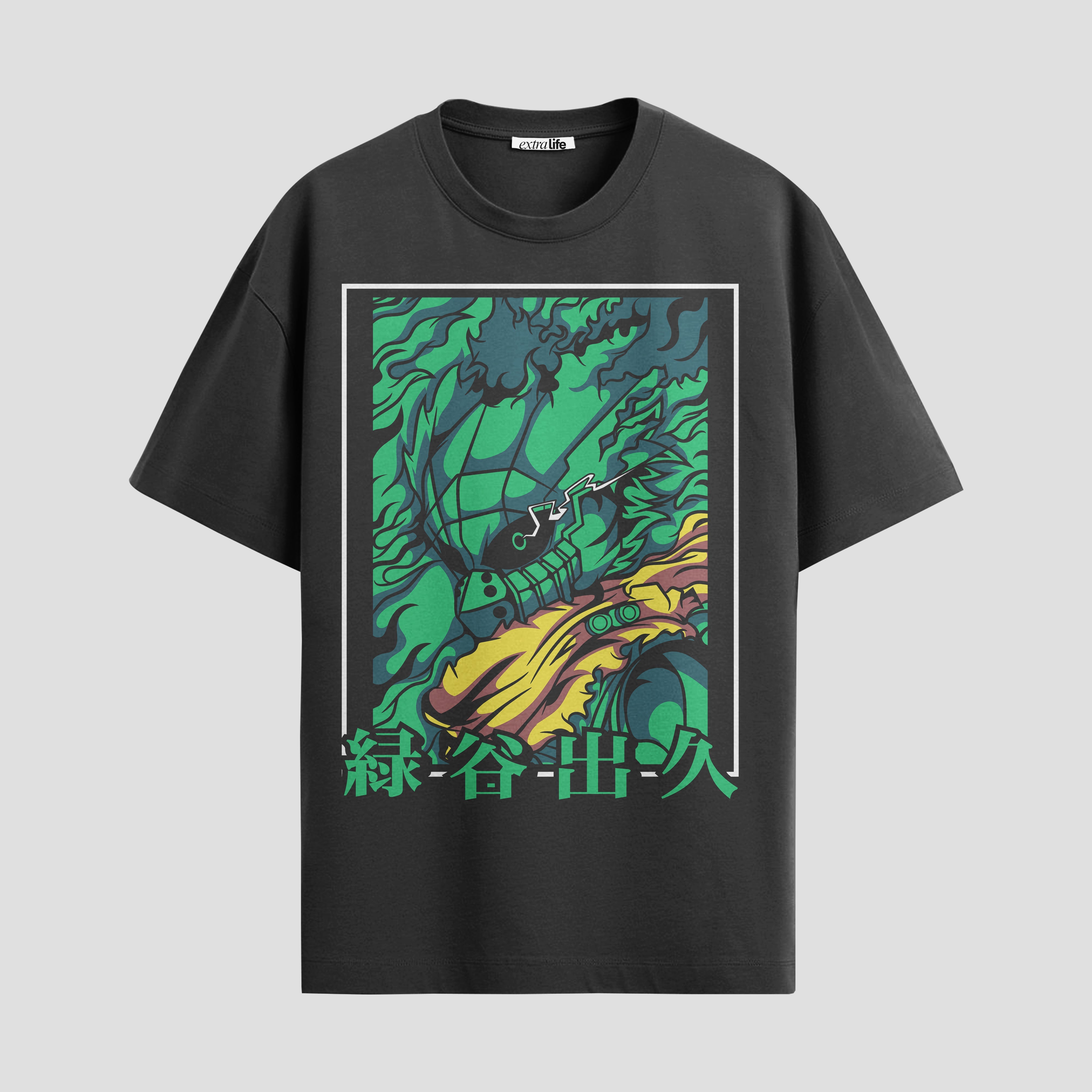 Playera urbana de anime y gaming ExtraLife MX, corte Standard Fit unisex ligero y transpirable en color Deep Black y Pure White, ropa de uso diario para gym y casual.