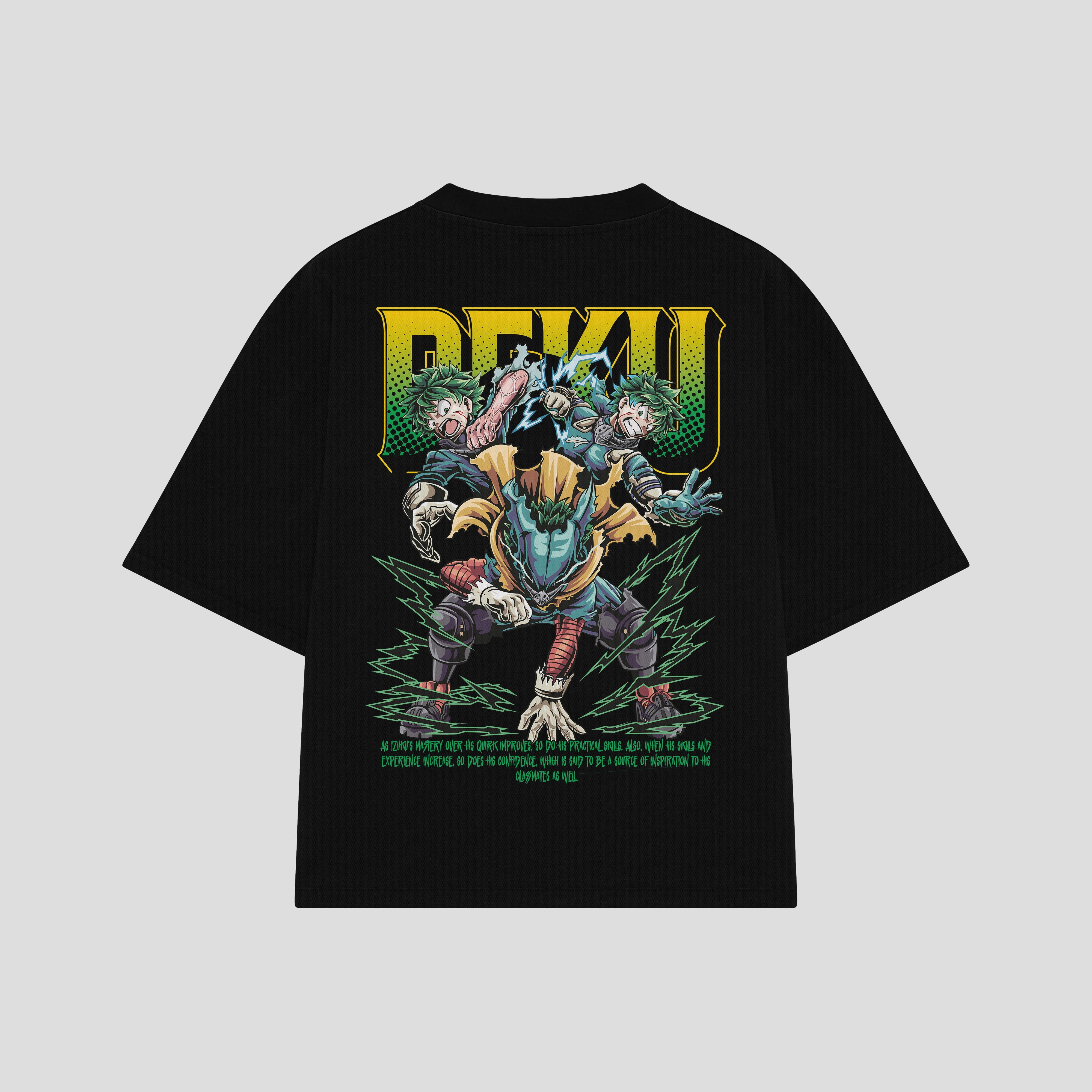 Playera streetwear premium de anime y gaming ExtraLife MX, corte boxy oversized drop shoulder heavyweight en color Deep Black y Off-White, moda urbana mexicana de culto.