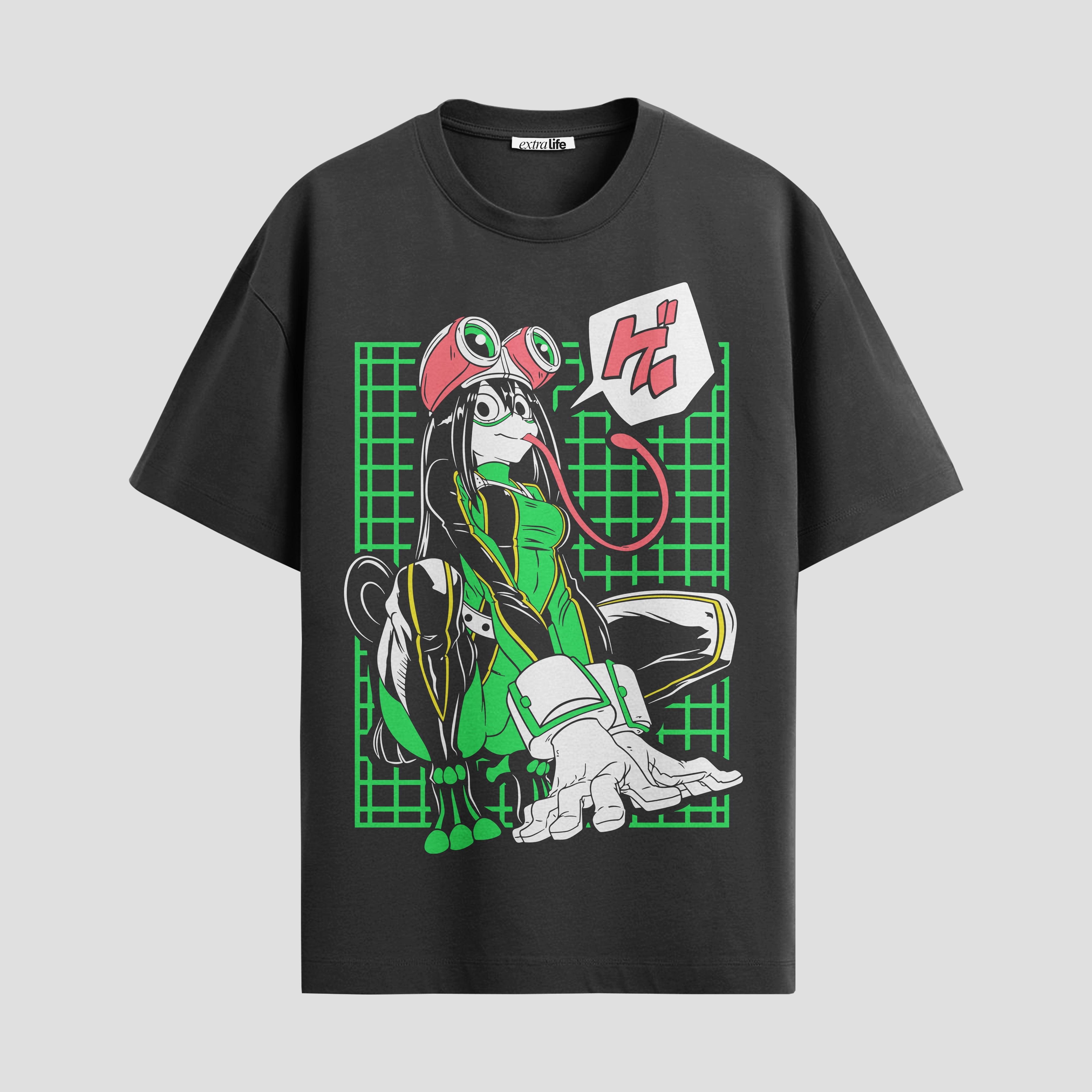 Playera urbana de anime y gaming ExtraLife MX, corte Standard Fit unisex ligero y transpirable en color Deep Black y Pure White, ropa de uso diario para gym y casual.