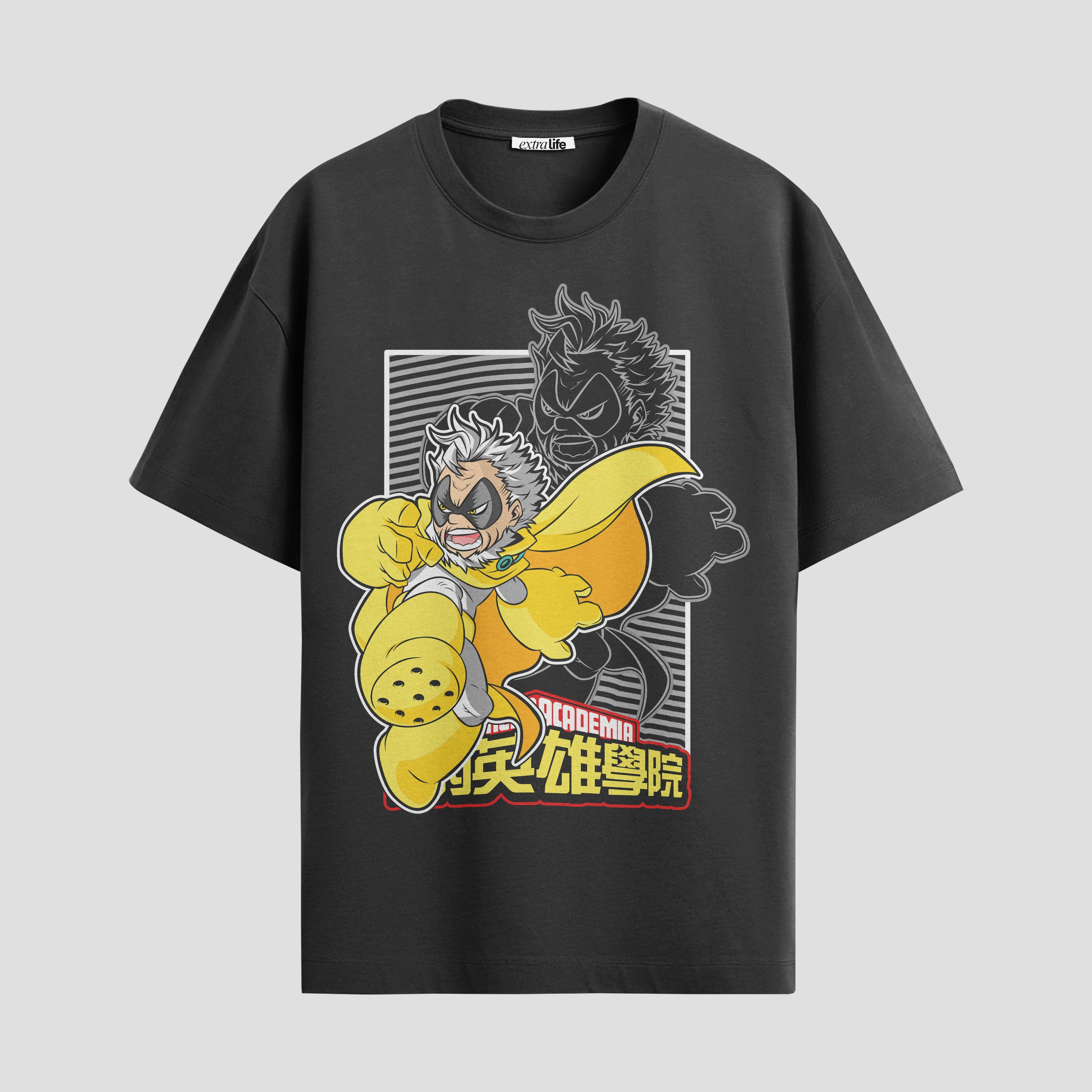 Playera urbana de anime y gaming ExtraLife MX, corte Standard Fit unisex ligero y transpirable en color Deep Black y Pure White, ropa de uso diario para gym y casual.