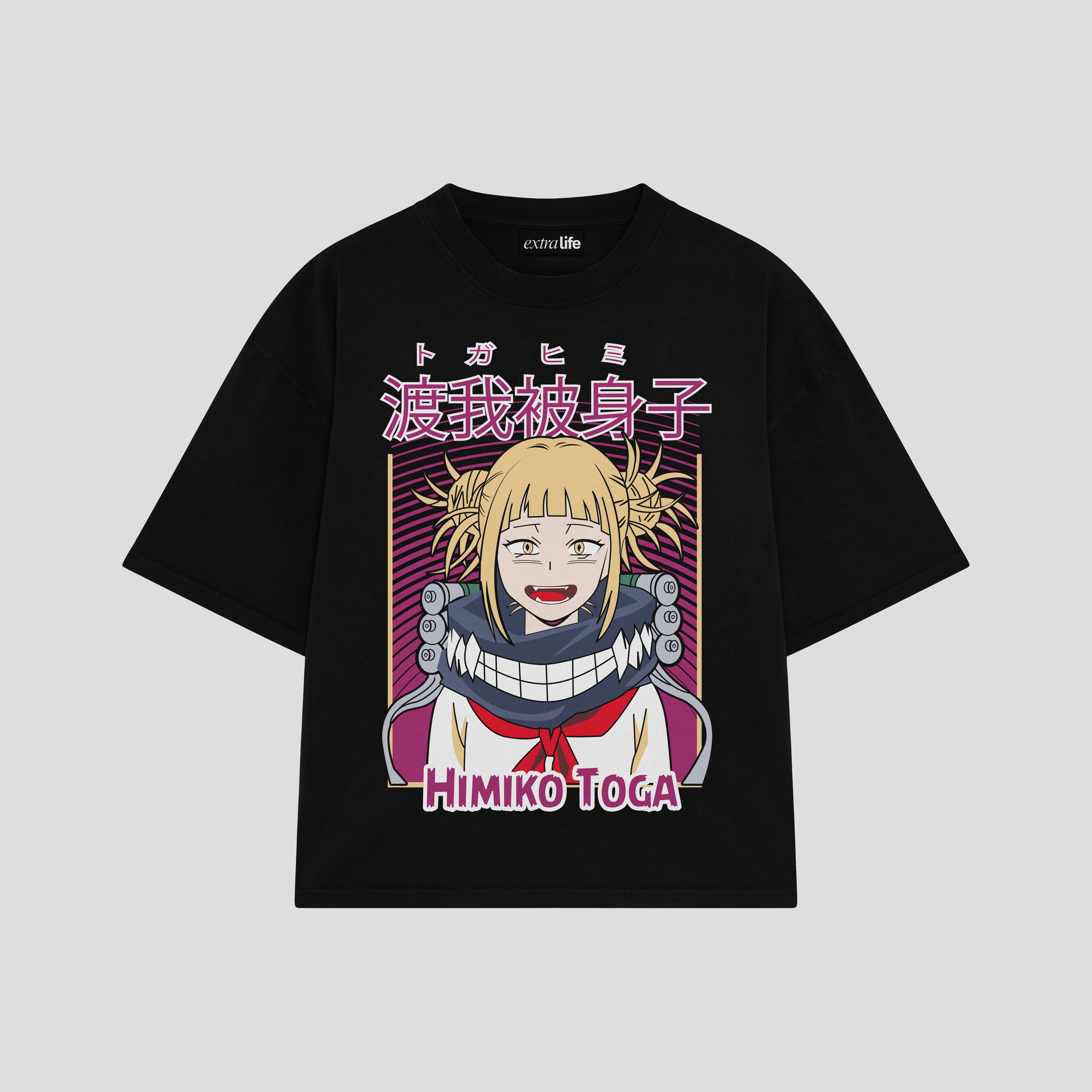 Playera streetwear premium de anime y gaming ExtraLife MX, corte boxy oversized drop shoulder heavyweight en color Deep Black y Off-White, moda urbana mexicana de culto.