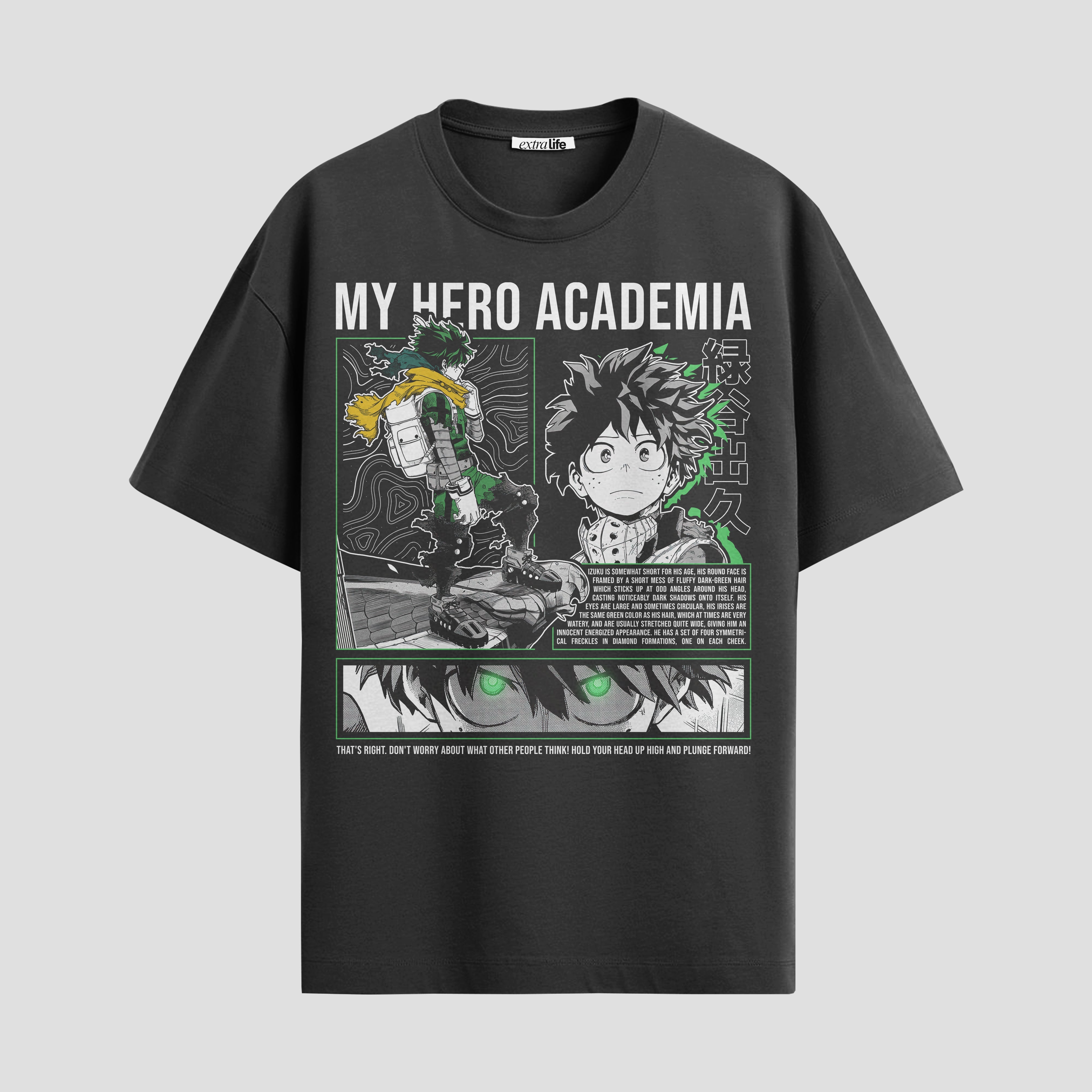 Playera urbana de anime y gaming ExtraLife MX, corte Standard Fit unisex ligero y transpirable en color Deep Black y Pure White, ropa de uso diario para gym y casual.