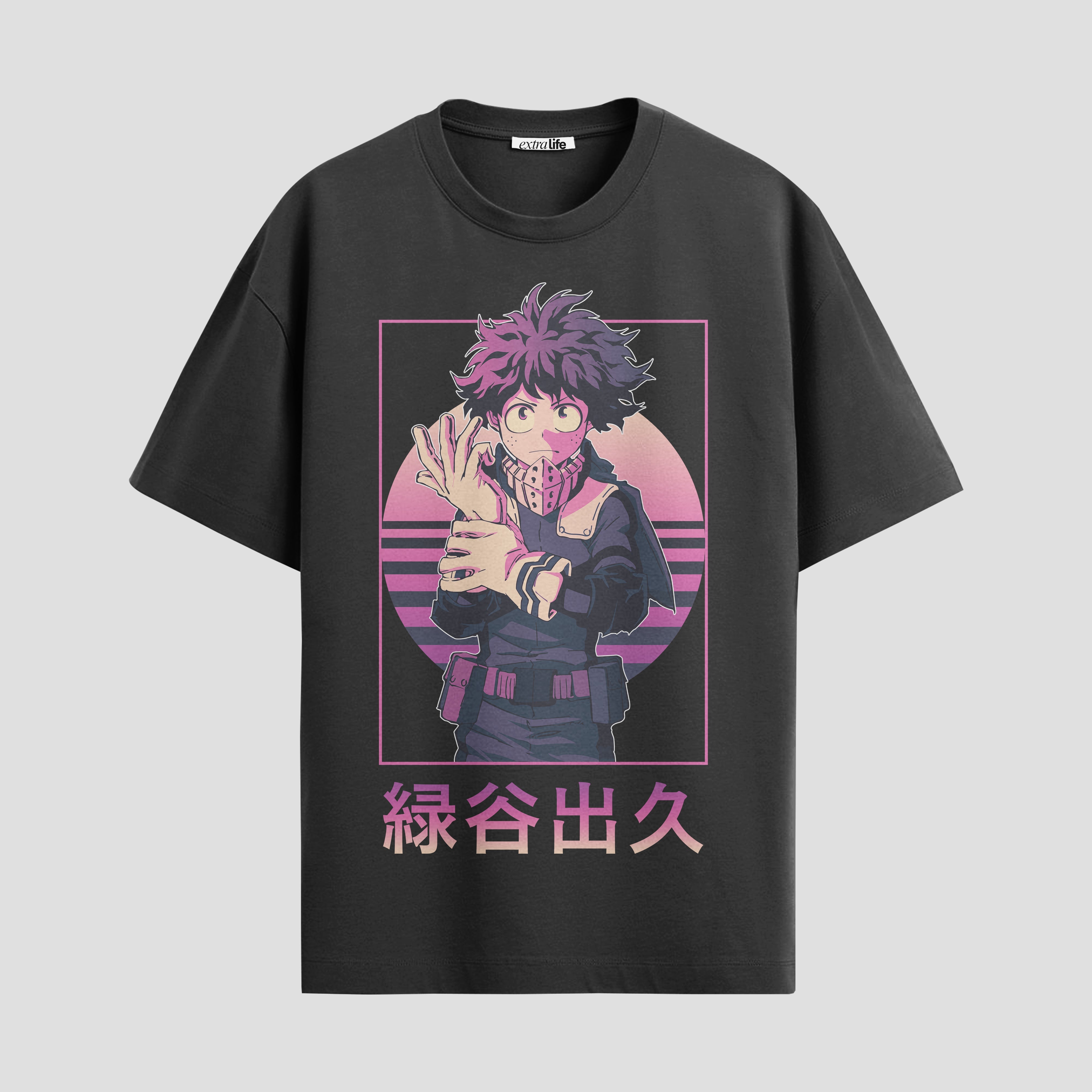 Playera urbana de anime y gaming ExtraLife MX, corte Standard Fit unisex ligero y transpirable en color Deep Black y Pure White, ropa de uso diario para gym y casual.
