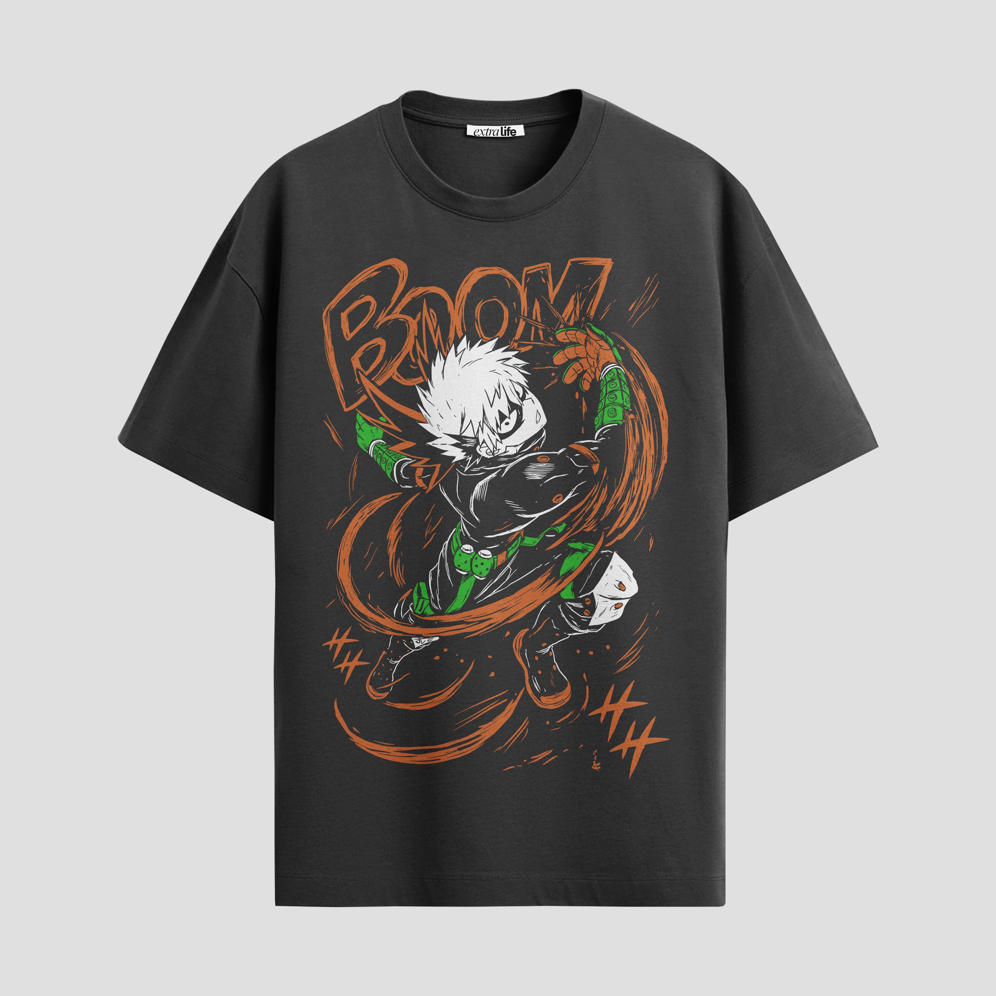 Playera urbana de anime y gaming ExtraLife MX, corte Standard Fit unisex ligero y transpirable en color Deep Black y Pure White, ropa de uso diario para gym y casual.