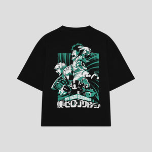 Playera streetwear premium de anime y gaming ExtraLife MX, corte boxy oversized drop shoulder heavyweight en color Deep Black y Off-White, moda urbana mexicana de culto.