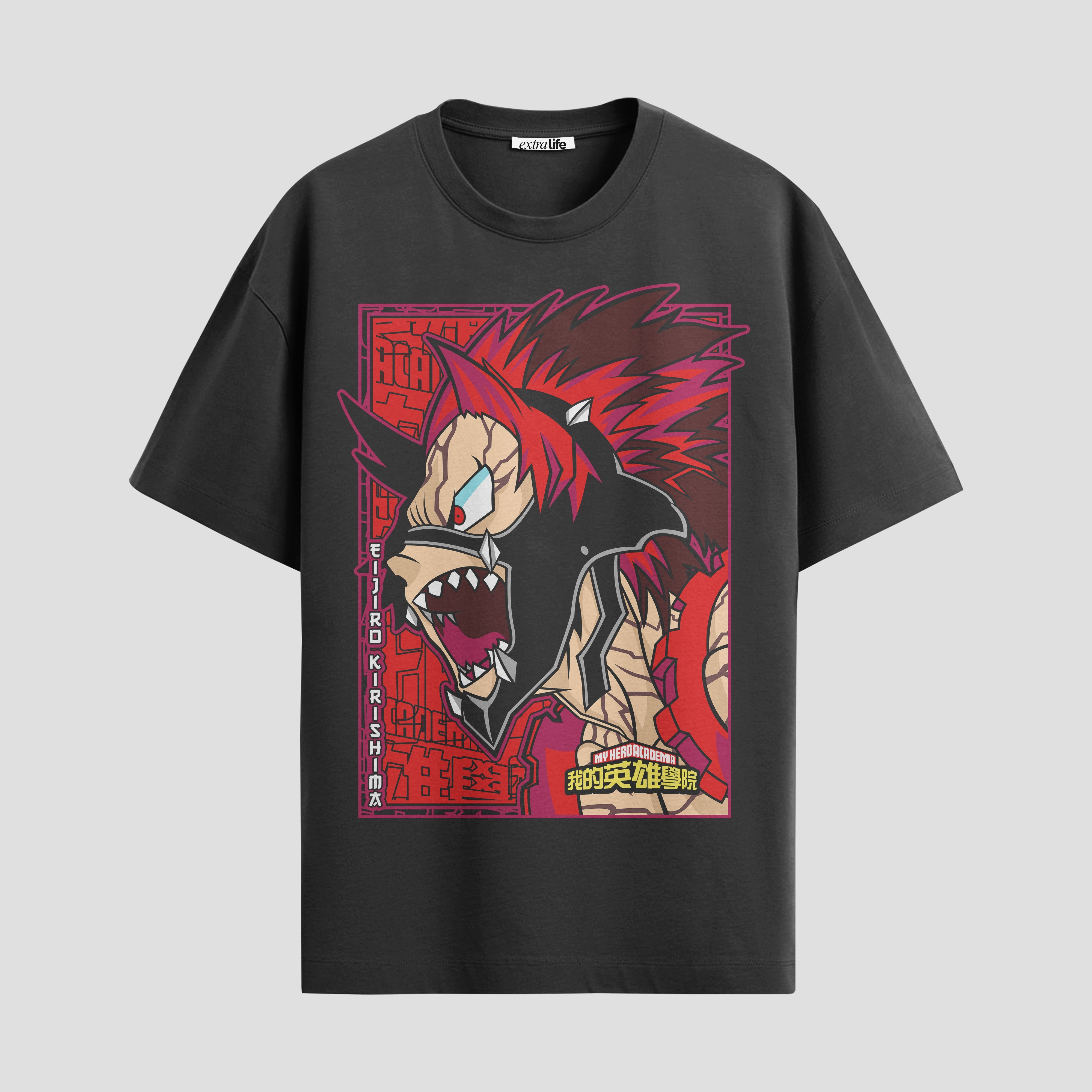 Playera urbana de anime y gaming ExtraLife MX, corte Standard Fit unisex ligero y transpirable en color Deep Black y Pure White, ropa de uso diario para gym y casual.