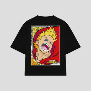 Playera streetwear premium de anime y gaming ExtraLife MX, corte boxy oversized drop shoulder heavyweight en color Deep Black y Off-White, moda urbana mexicana de culto.