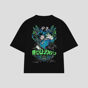 Playera streetwear premium de anime y gaming ExtraLife MX, corte boxy oversized drop shoulder heavyweight en color Deep Black y Off-White, moda urbana mexicana de culto.