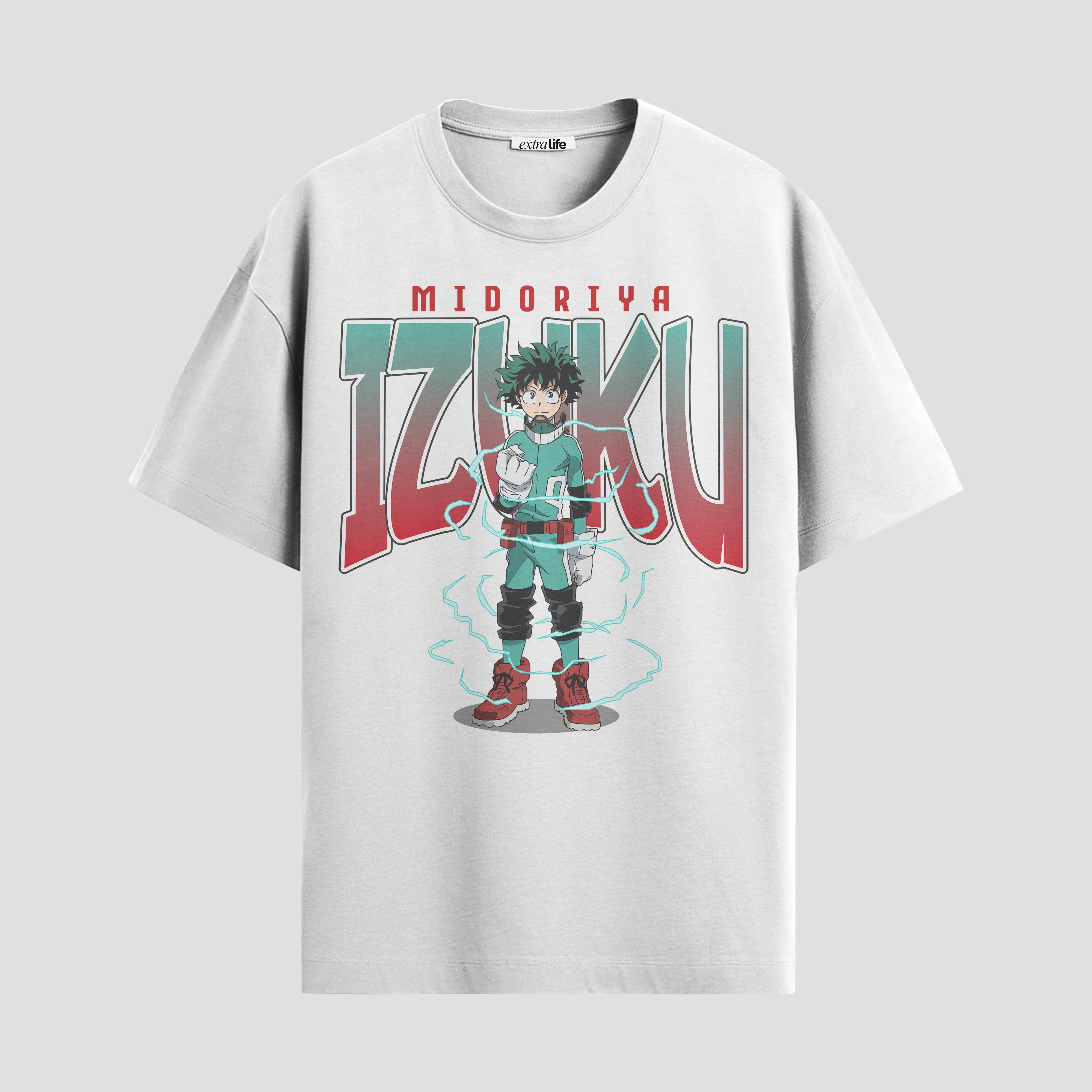 Playera urbana de anime y gaming ExtraLife MX, corte Standard Fit unisex ligero y transpirable en color Deep Black y Pure White, ropa de uso diario para gym y casual.