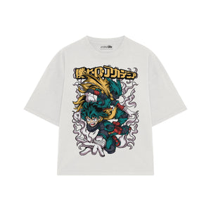 Playera streetwear premium de anime y gaming ExtraLife MX, corte boxy oversized drop shoulder heavyweight en color Deep Black y Off-White, moda urbana mexicana de culto.