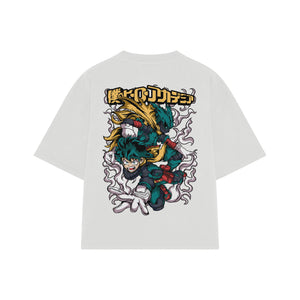 Playera streetwear premium de anime y gaming ExtraLife MX, corte boxy oversized drop shoulder heavyweight en color Deep Black y Off-White, moda urbana mexicana de culto.