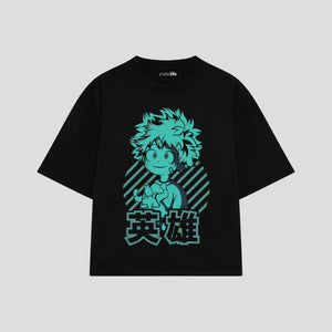 Playera streetwear premium de anime y gaming ExtraLife MX, corte boxy oversized drop shoulder heavyweight en color Deep Black y Off-White, moda urbana mexicana de culto.