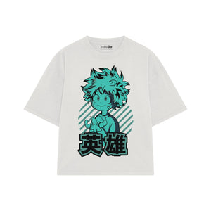 Playera streetwear premium de anime y gaming ExtraLife MX, corte boxy oversized drop shoulder heavyweight en color Deep Black y Off-White, moda urbana mexicana de culto.