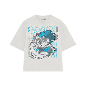Playera streetwear premium de anime y gaming ExtraLife MX, corte boxy oversized drop shoulder heavyweight en color Deep Black y Off-White, moda urbana mexicana de culto.