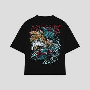 Playera streetwear premium de anime y gaming ExtraLife MX, corte boxy oversized drop shoulder heavyweight en color Deep Black y Off-White, moda urbana mexicana de culto.