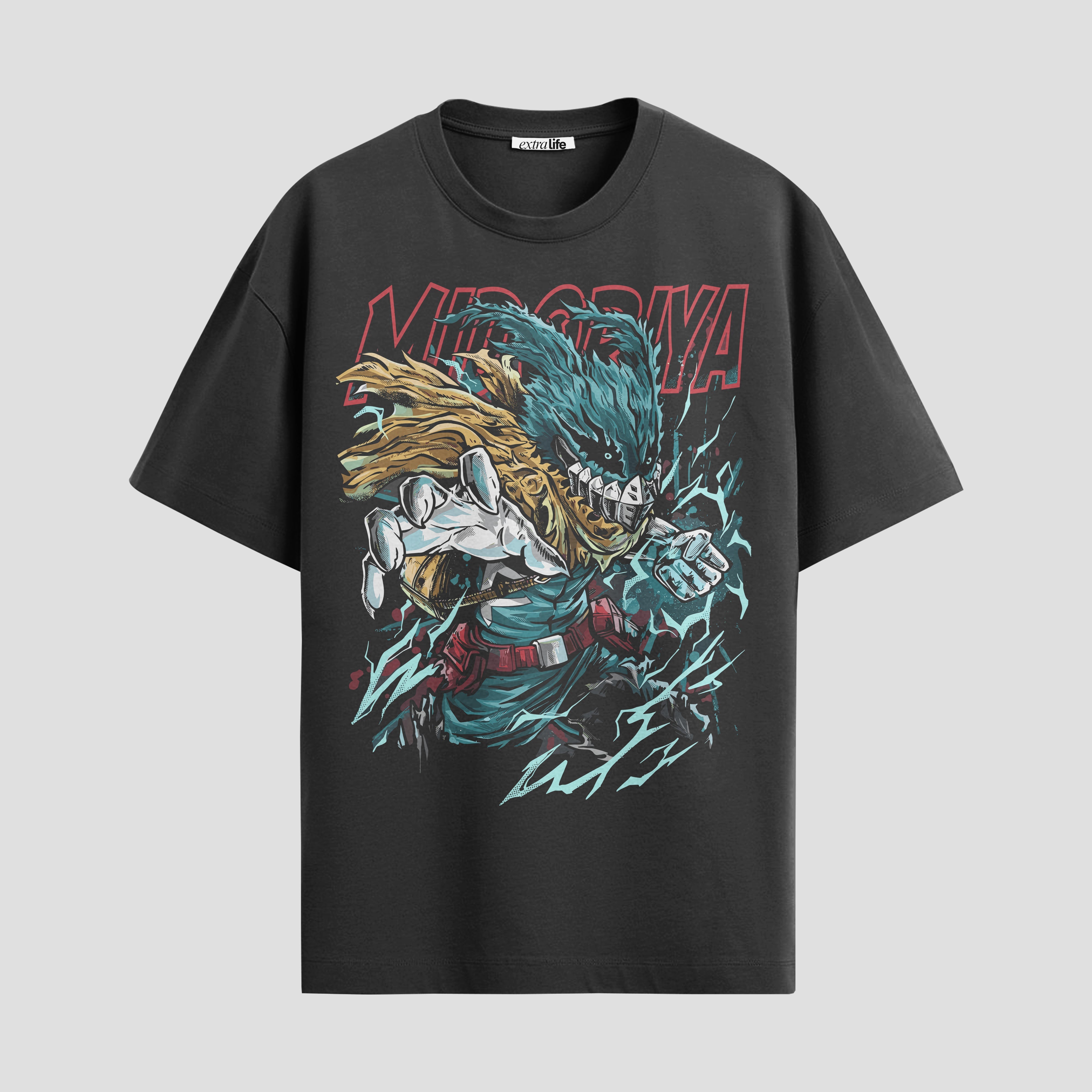 Playera urbana de anime y gaming ExtraLife MX, corte Standard Fit unisex ligero y transpirable en color Deep Black y Pure White, ropa de uso diario para gym y casual.