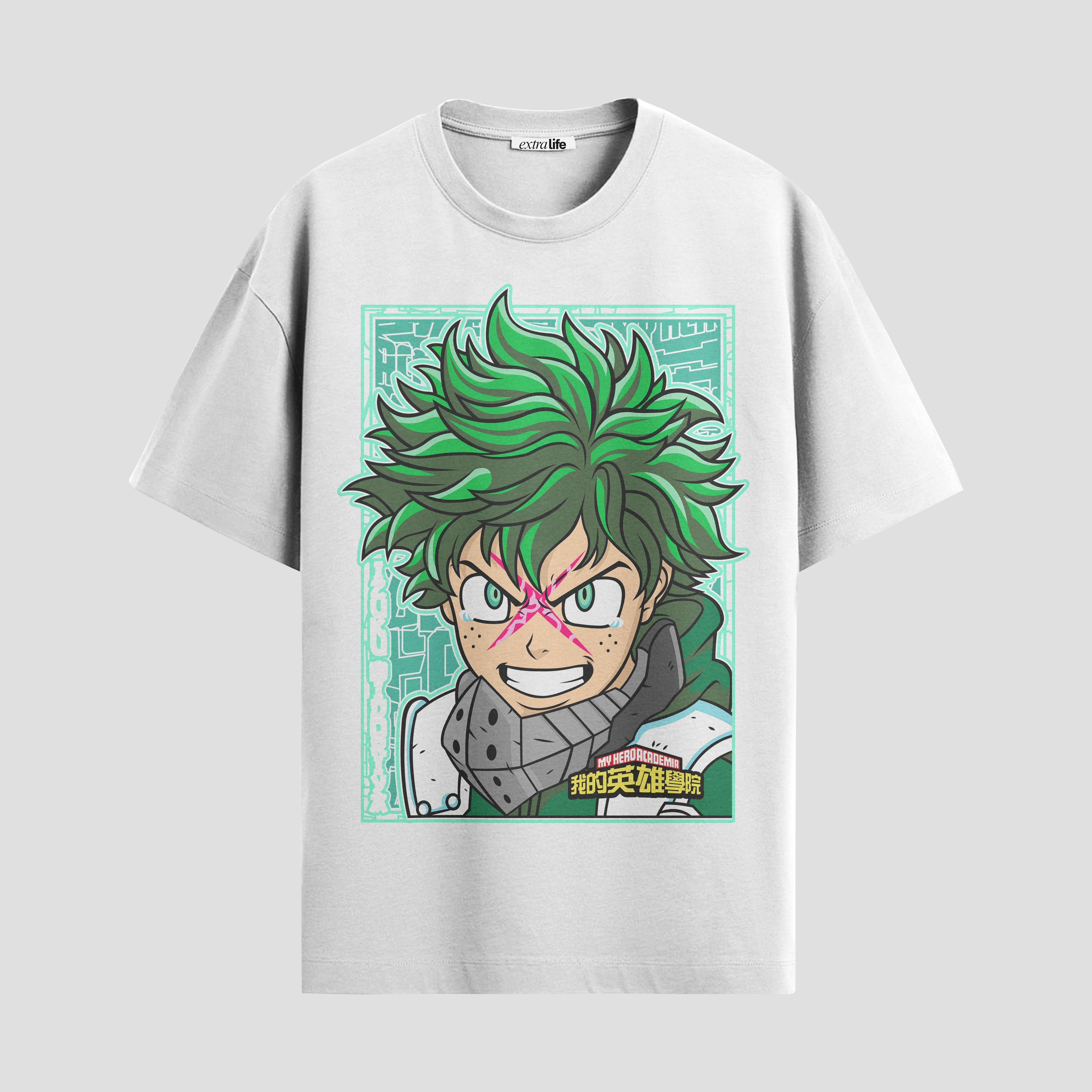 Playera urbana de anime y gaming ExtraLife MX, corte Standard Fit unisex ligero y transpirable en color Deep Black y Pure White, ropa de uso diario para gym y casual.