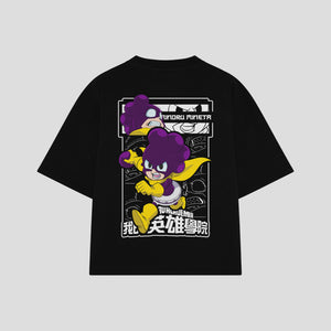 Playera streetwear premium de anime y gaming ExtraLife MX, corte boxy oversized drop shoulder heavyweight en color Deep Black y Off-White, moda urbana mexicana de culto.