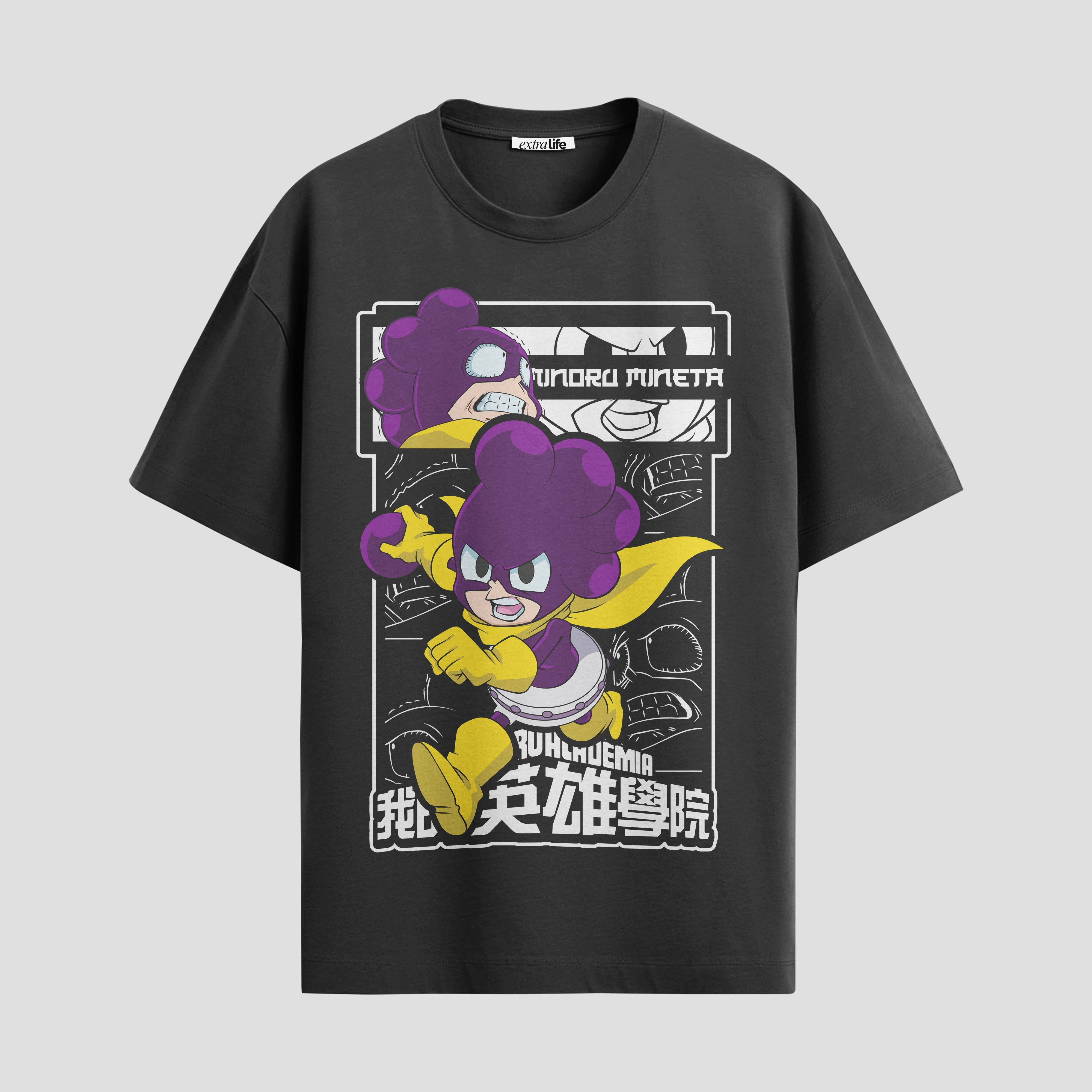 Playera urbana de anime y gaming ExtraLife MX, corte Standard Fit unisex ligero y transpirable en color Deep Black y Pure White, ropa de uso diario para gym y casual.