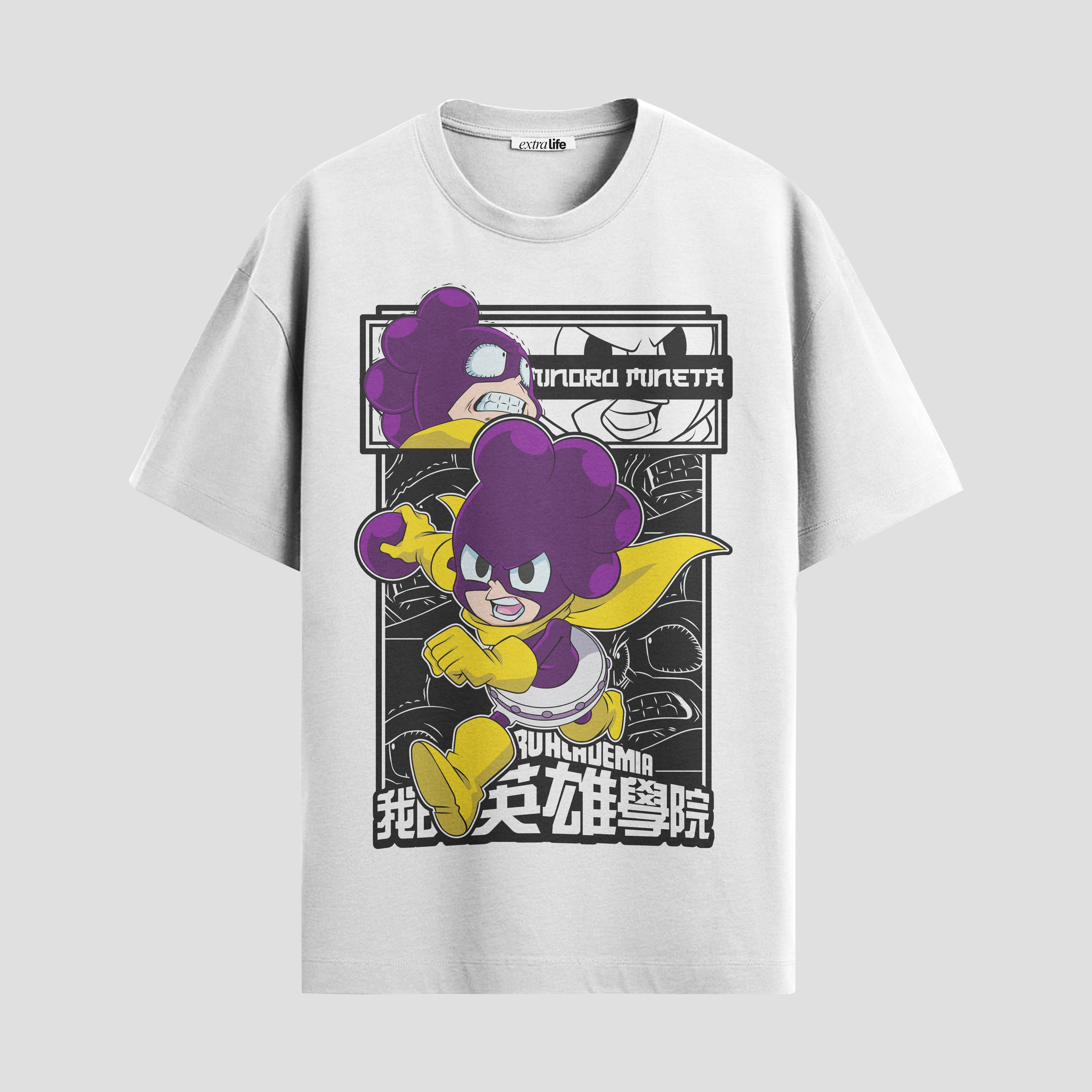 Playera urbana de anime y gaming ExtraLife MX, corte Standard Fit unisex ligero y transpirable en color Deep Black y Pure White, ropa de uso diario para gym y casual.